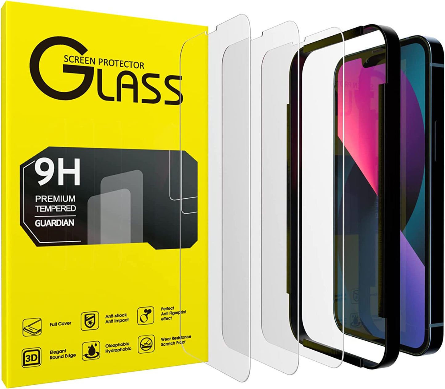 XYYZYZ 3 Pack Compatible for Iphone 14 Screen Protector, for Iphone 13/13 Pro HD Tempered Glass Film Case Friendly [6.1 Inch]  XYYZYZ   