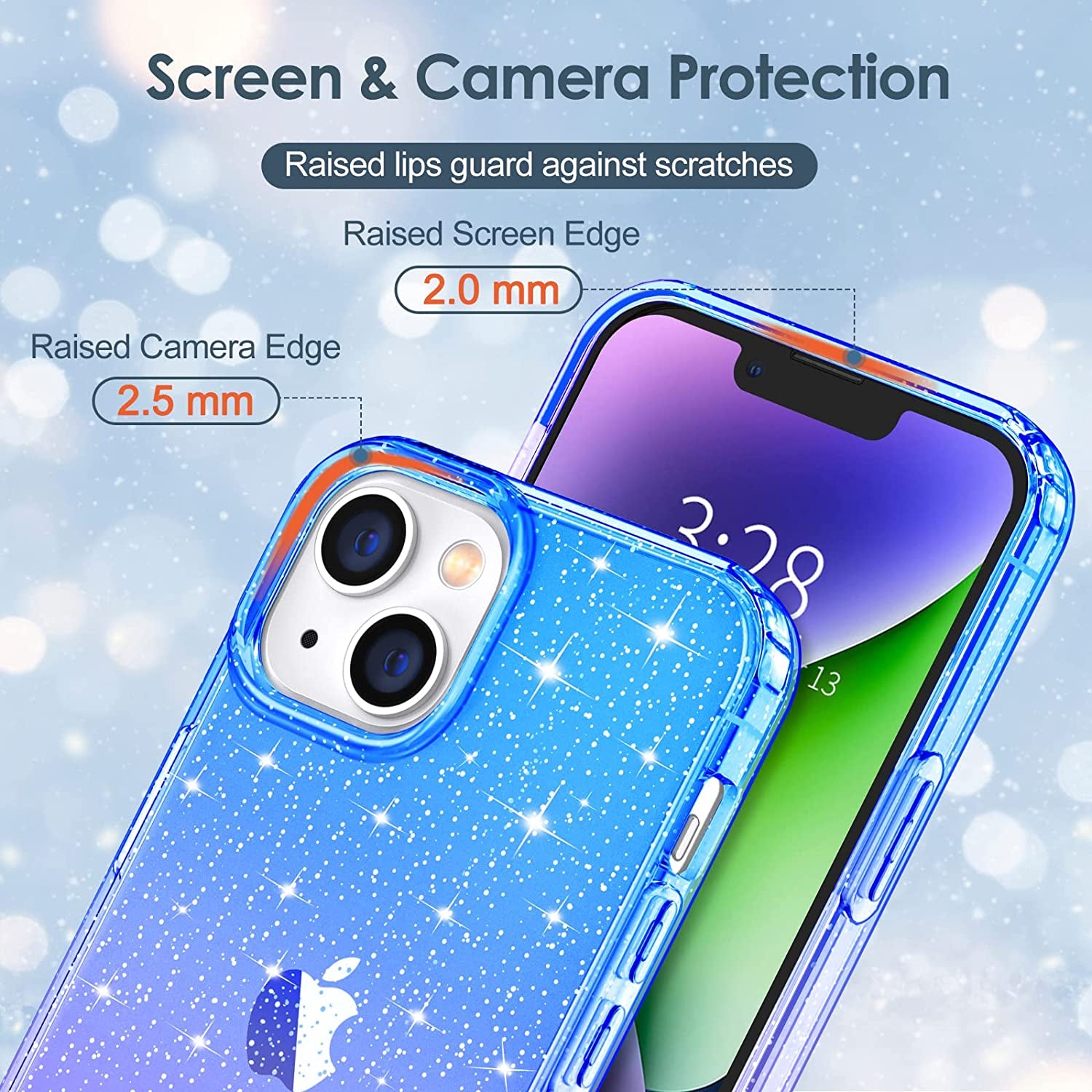 Hython Case for Iphone 14 Case Glitter, Cute Sparkly Clear Glitter Shiny Bling Sparkle Cover, Anti-Scratch Soft TPU Thin Slim Fit Shockproof Protective Phone Cases for Women Girls, Blue/Purple Glitter  Hython   