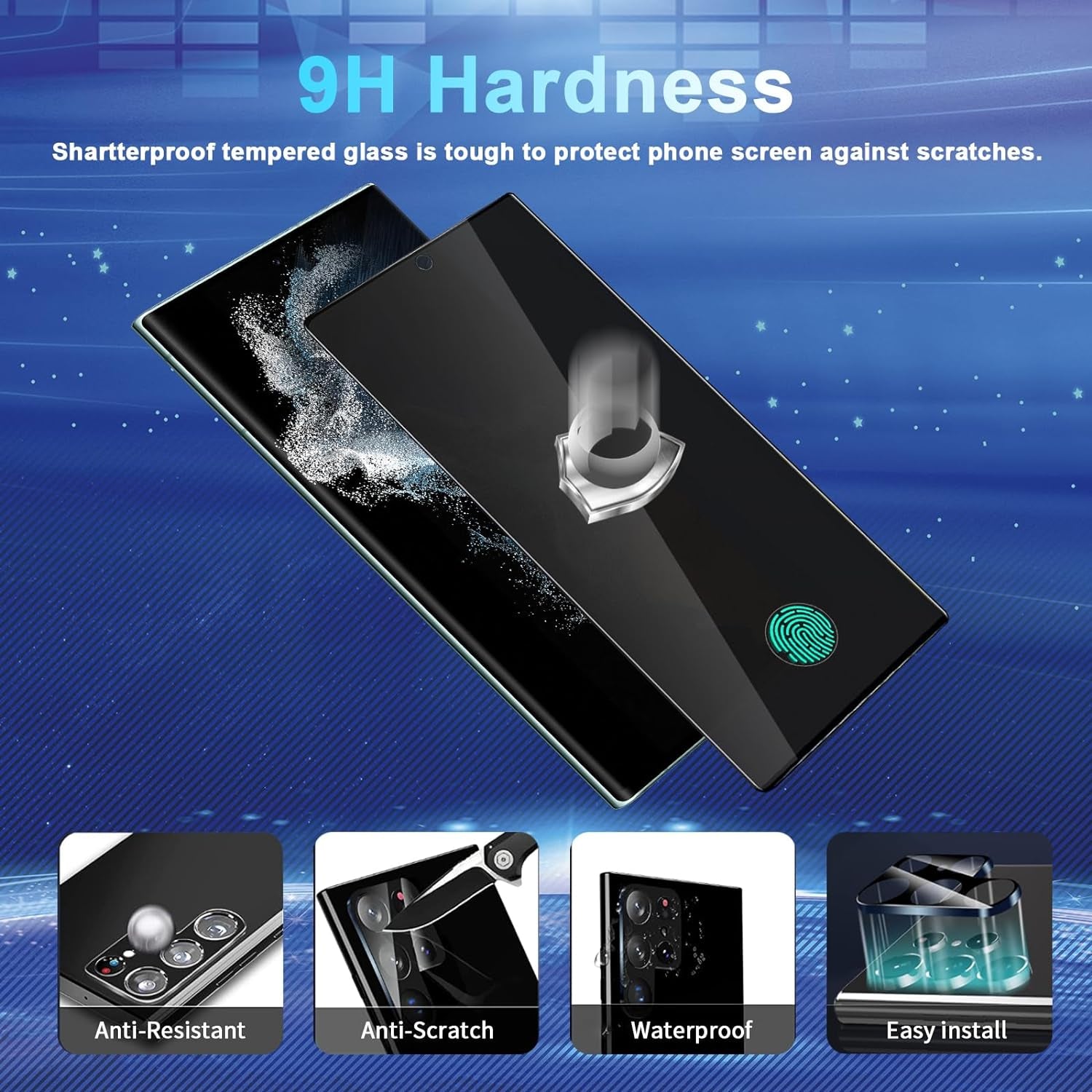 CWQZGUF 2+2 Pack Galaxy S22 Ultra Privacy Screen Protector - 2 Pack Privacy Film + 2 Pack Camera Lens Tempered Glass, High Clarity Bubble Free, Anti-Spy Protection for Samsung S22 Ultra 5G  CWQZGUF-i8sh3   