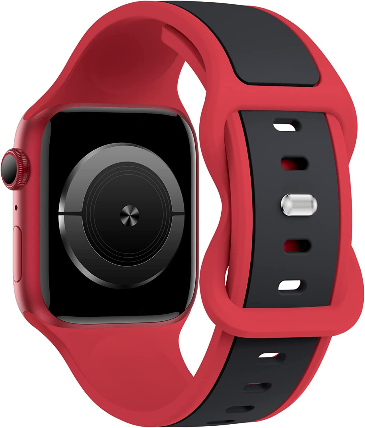Acrbiutu Two-Toned Dual Color Bands Compatible with Apple Watch 38Mm 40Mm 41Mm 42Mm 44Mm 45Mm 49Mm, Replacement Soft Silicone Sport Strap for Iwatch Series Ultra 8/7/6/5/4/3/2/1 SE Women Men  Acrbiutu Red/Black 38mm/40mm/41mm 