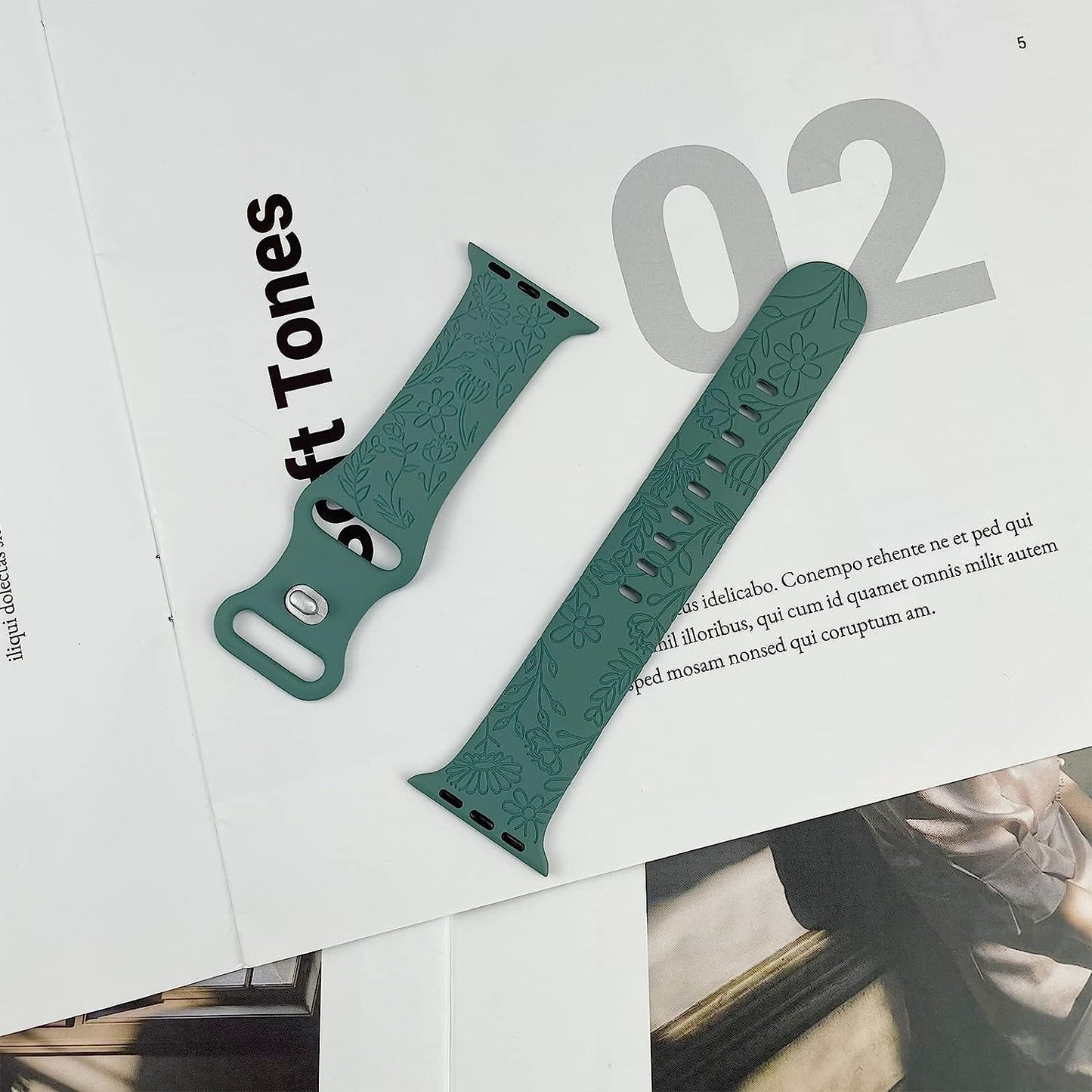 Lyfatz Flower Engraved Bands Compatible with Apple Watch Band 38Mm 40Mm 41Mm 42Mm 44Mm 45Mm 49Mm Women,Floral Laser Soft Silicone Waterproof Sport Band Replacement Wristbands for Iwatch Series 8 7 6 5 4 3 2 1 SE Ultra  Lyfatz   