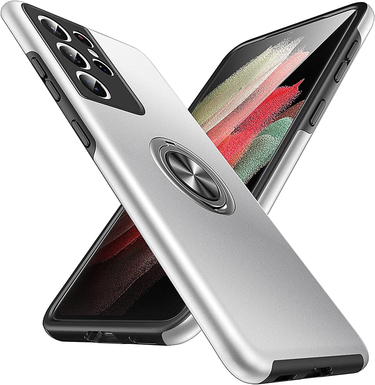 Anqrp Shockproof for Galaxy S21 Ultra Case 5G, [Heat Dissipation] [No Fall-Off Kickstand] 360°Metal Ring Military Grade Protection Phone Case with Samsung Galaxy S21 Ultra 6.8 Inch, Green  Anqrp Silver  