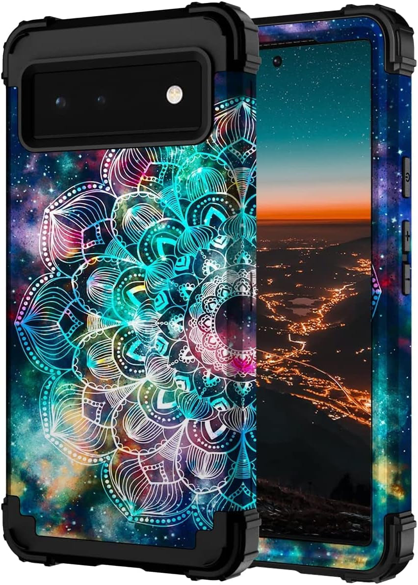 Hocase for Google Pixel 6 Pro Case, Heavy Duty Shockproof Protection Soft Silicone Rubber Bumper+Hard Plastic Hybrid Protective Case for Google Pixel 6 Pro (6.7") 2021 - Mandala in Galaxy  Hocase   