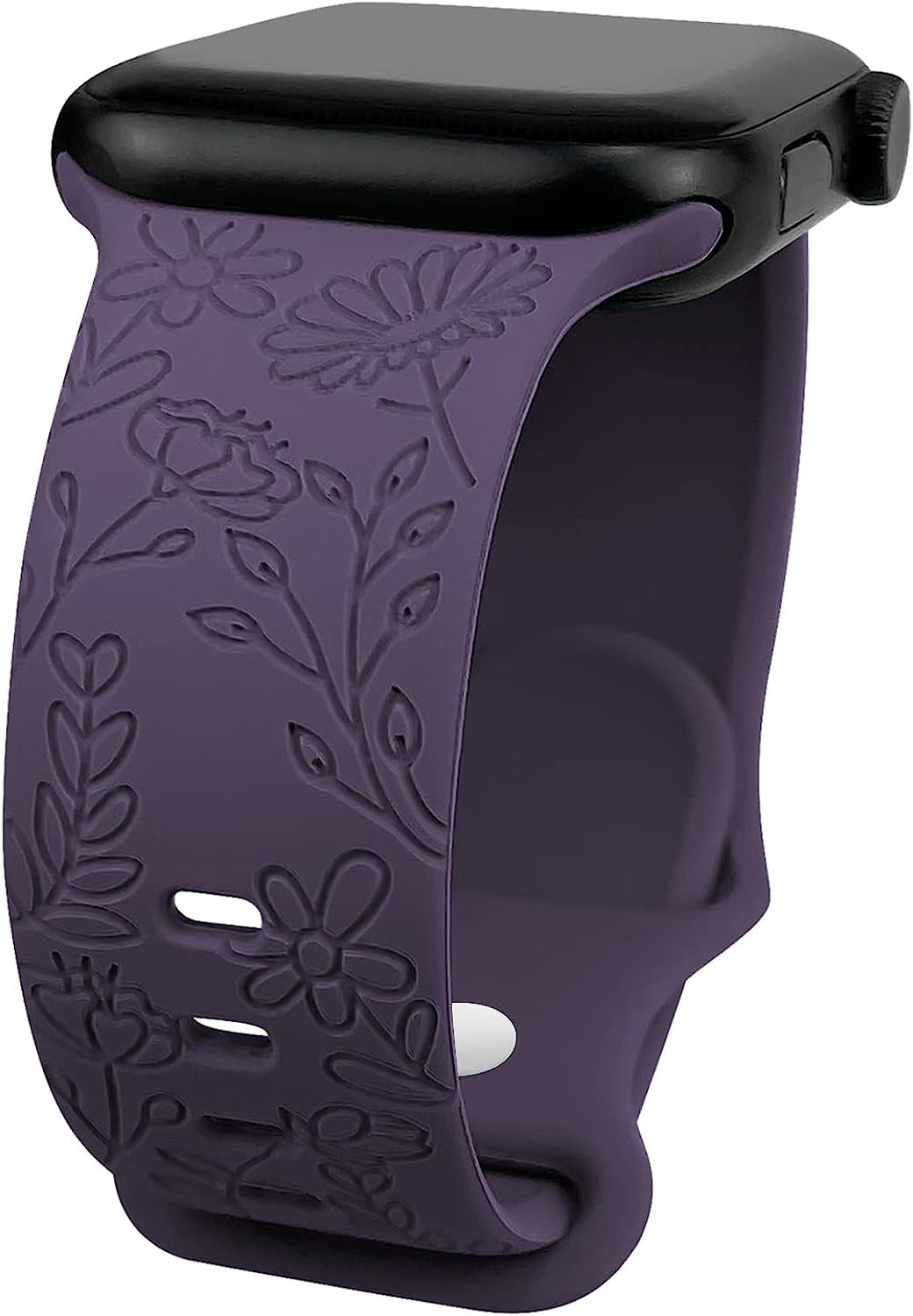 Lyfatz Flower Engraved Bands Compatible with Apple Watch Band 38Mm 40Mm 41Mm 42Mm 44Mm 45Mm 49Mm Women,Floral Laser Soft Silicone Waterproof Sport Band Replacement Wristbands for Iwatch Series 8 7 6 5 4 3 2 1 SE Ultra  Lyfatz Dark Gray Purple 38/40/41mmM/L 