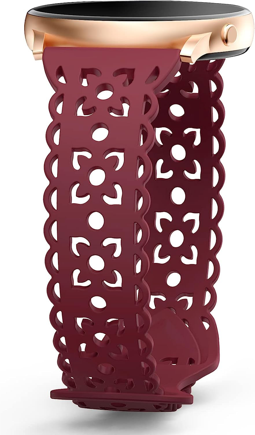 20Mm Lace Silicone Band Compatible with Samsung Galaxy Watch 4 Band 40Mm 44Mm,Galaxy Watch 4 Classic Band 42Mm 46Mm,Galaxy Watch 5 Bands,Slim Sport Strap Replacement Band for Galaxy Watch 4/5 Women  HEARTBOOM Wine Red 20MM 