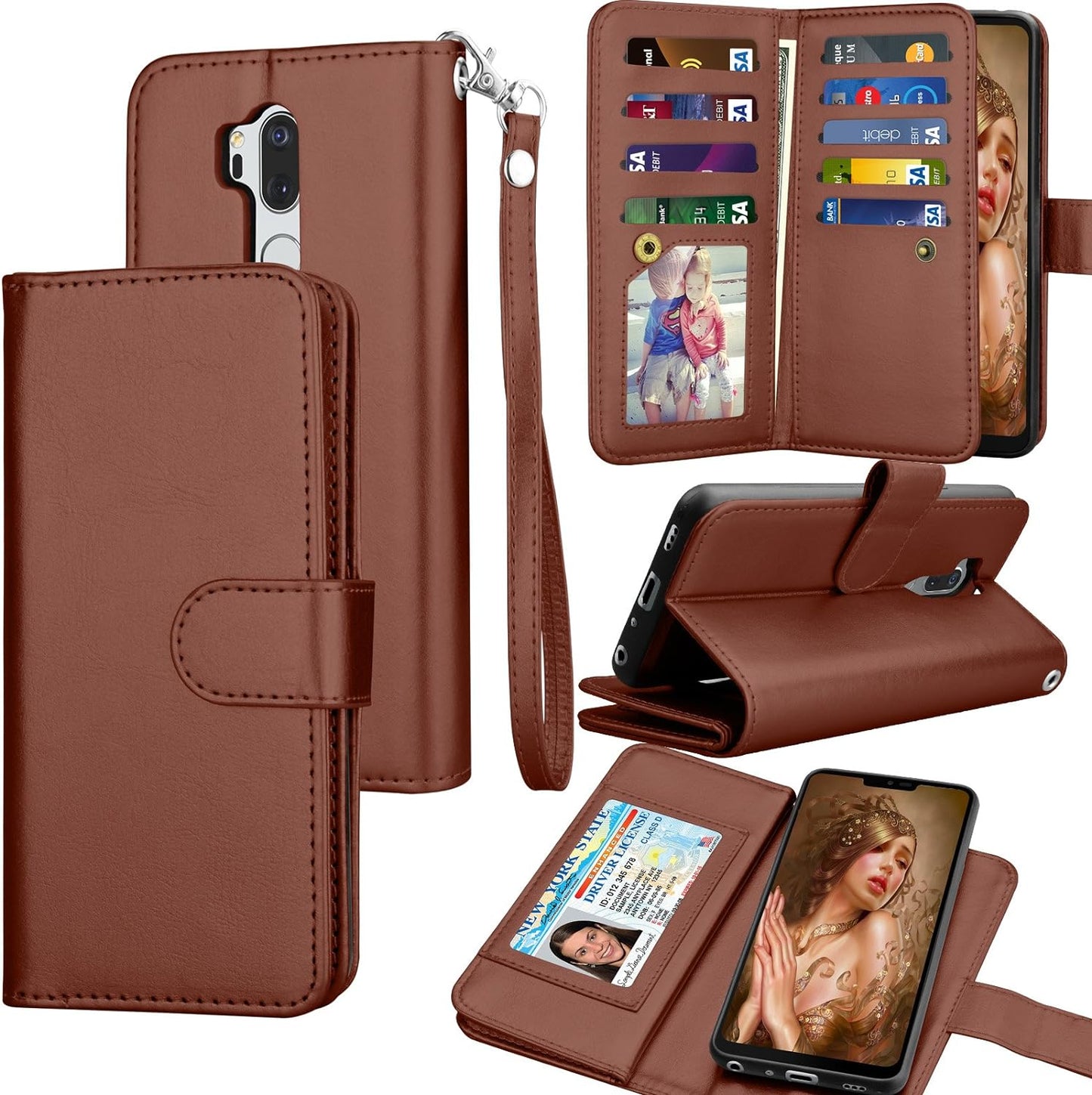 Tekcoo Wallet Case for LG G7 / LG G7 Thinq, PU Leather Luxury ID Cash Credit Card Slots Holder Purse Carrying Folio Flip Cover [Detachable Magnetic Hard Case] Kickstand - Rose Gold  Tekcoo Brown  