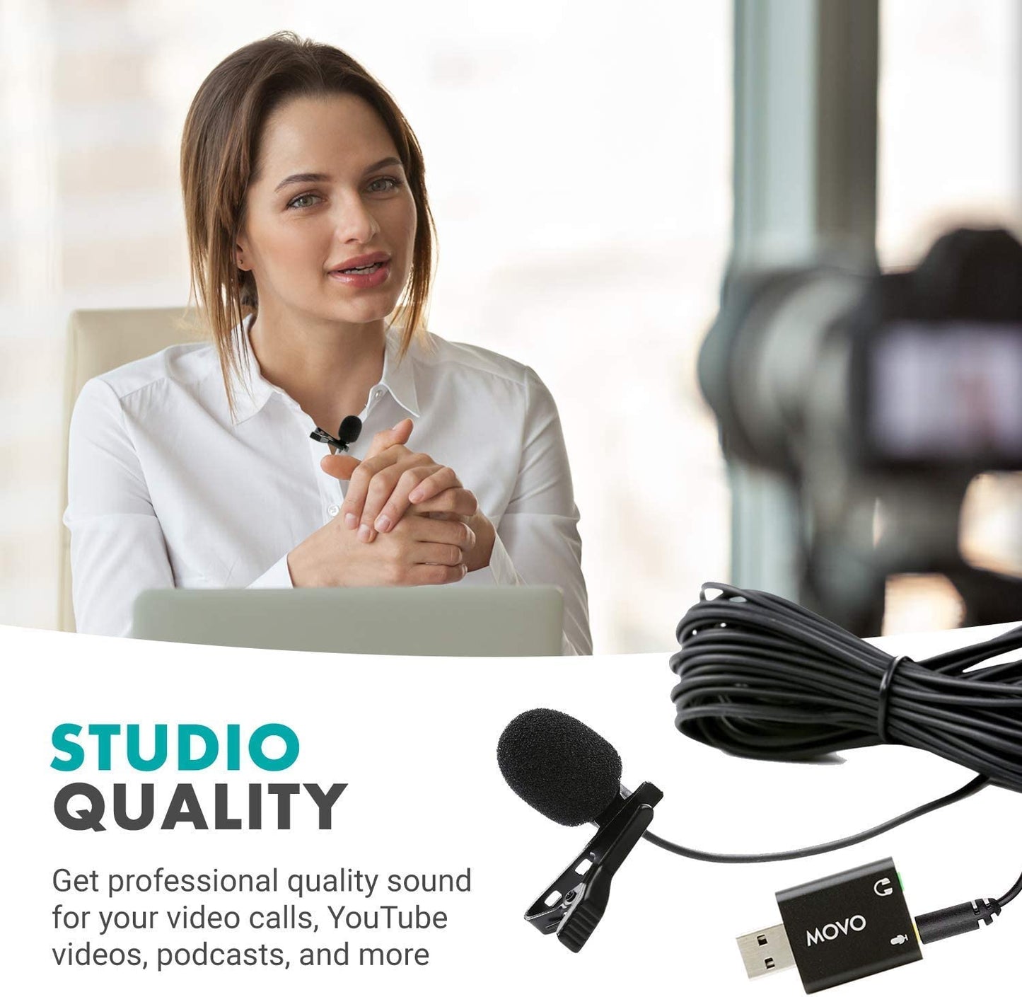Movo LV1-USB Lavalier Microphone for Computer, Lapel Microphone for Iphone and Android Smartphones, Lav Mic, Clip on Microphone for 3.5Mm, USB, Laptop, Desktop, PC, Mac, Cameras, Podcasting, Youtube  Movo   