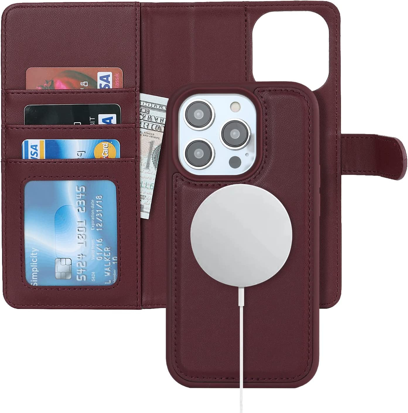 Ｈａｖａｙａ Iphone 13 Pro Max Wallet Case Magsafe,Iphone 12 Pro Max Wallet Case Detachable Magnetic,Iphone 13 Pro Max Phone Case Wallet with Card Holder for Women,Flip Magnetica Cover for Men-Blue  Ｈａｖａｙａ Red iPhone 12/12 Pro 