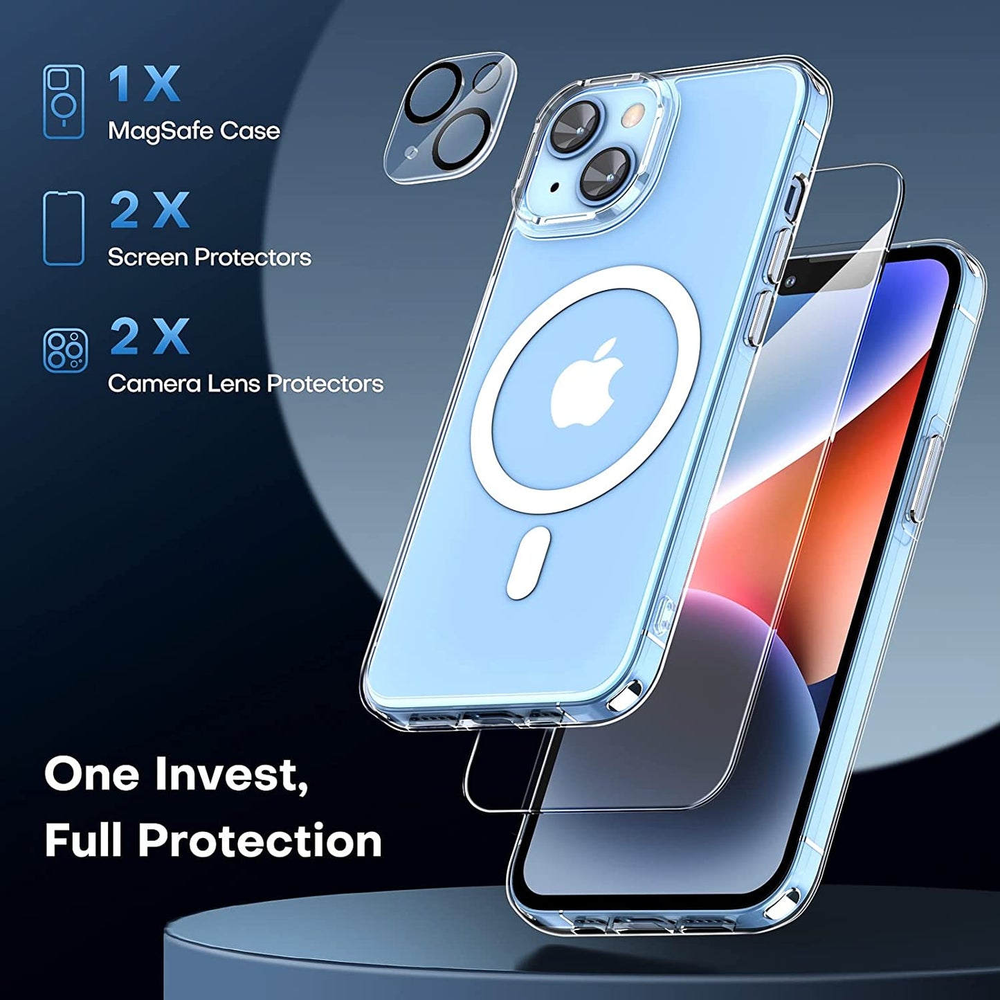 TAURI [5 in 1 Strong Magnetic Clear for Iphone 14 Case [Compatible with Magsafe] with 2 Screen Protector +2 Camera Lens Protector, [Military Drop Protection] Slim Phone Case for Iphone 14 6.1 Inch  TAURI   