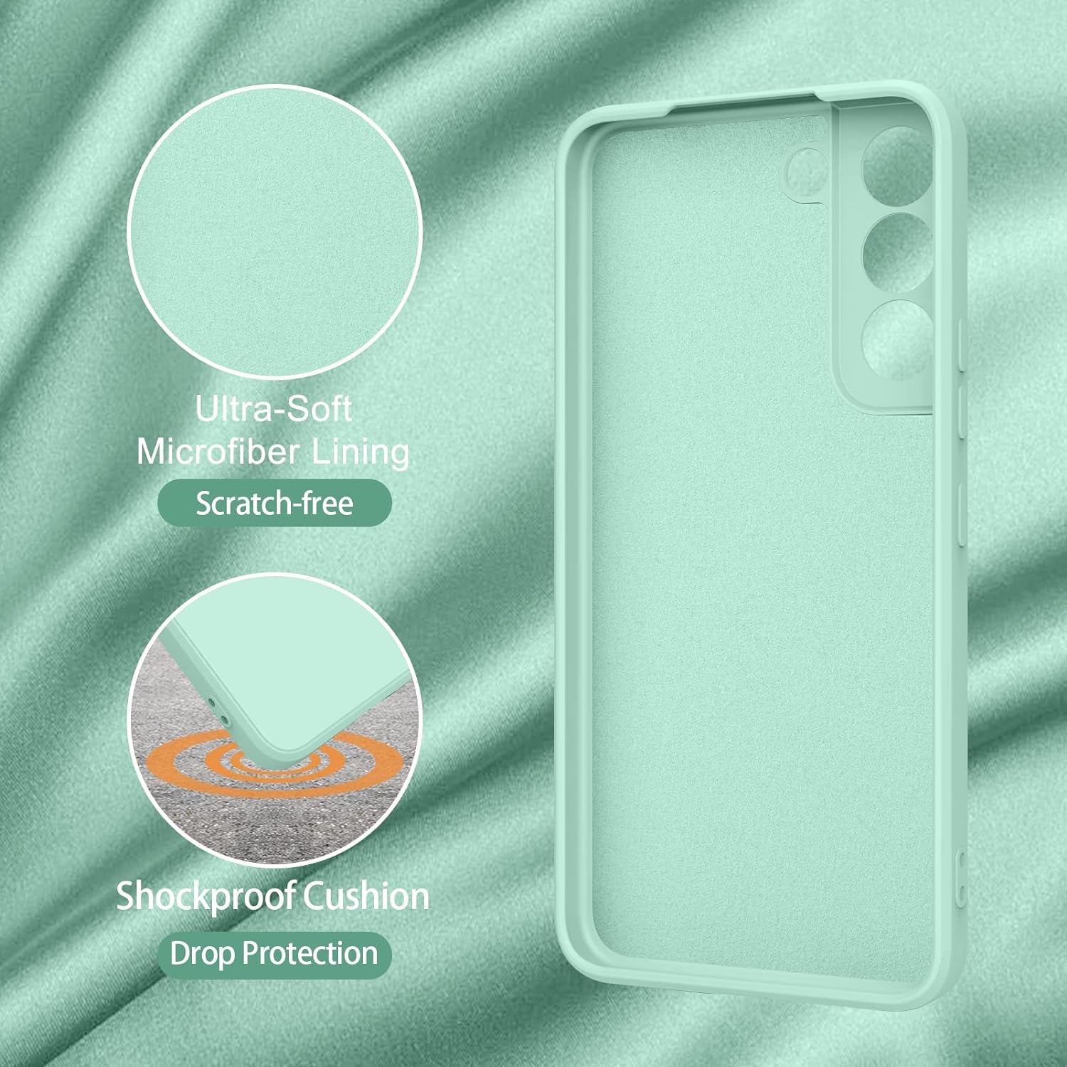 Vanjua [2 Pack] for Samsung Galaxy S22 Case, Stylish Liquid Silicone Slim Full-Body Protective Cover for Samsung Galaxy S22 5G 6.1 Inch Phone Case (Navy Blue+Light Cyan)  Vanjua   