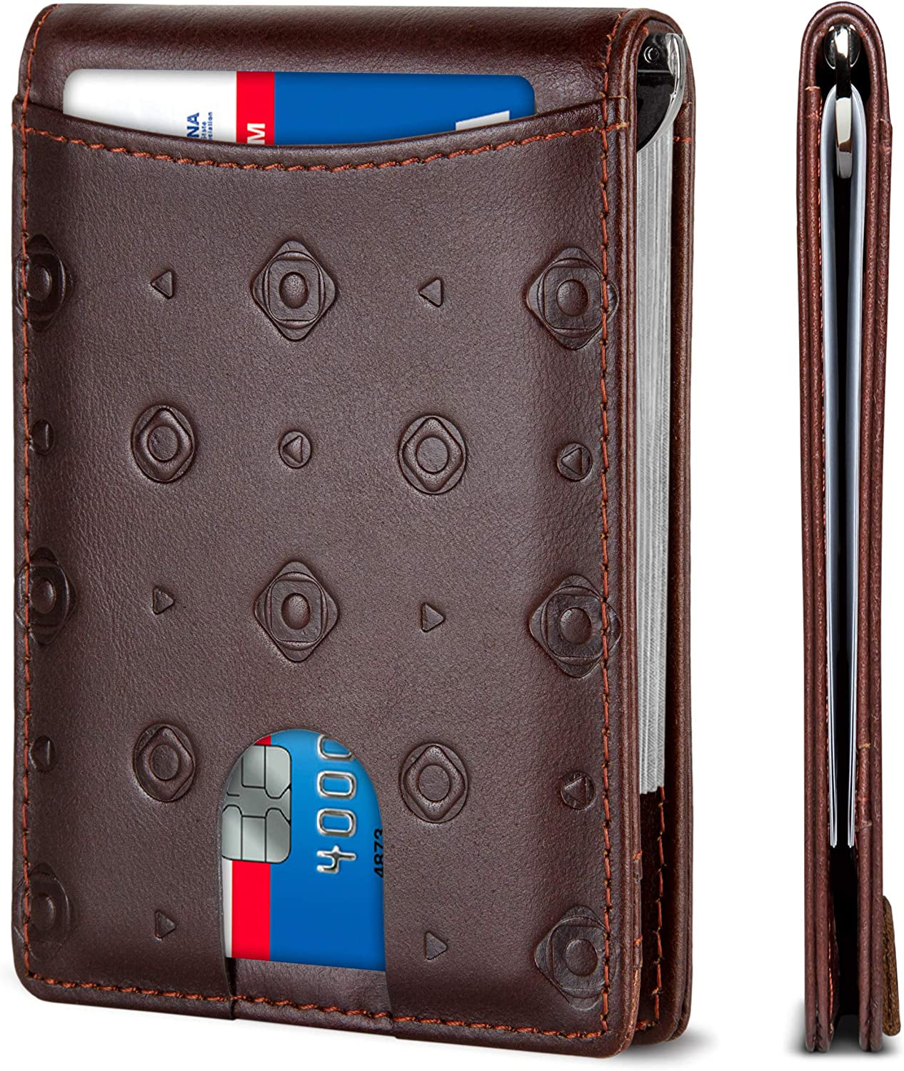 SERMAN BRANDS RFID Blocking Slim Bifold Genuine Leather Minimalist Front Pocket Wallets for Men with Money Clip Thin Mens  SERMAN BRANDS Chocolate 1.0  