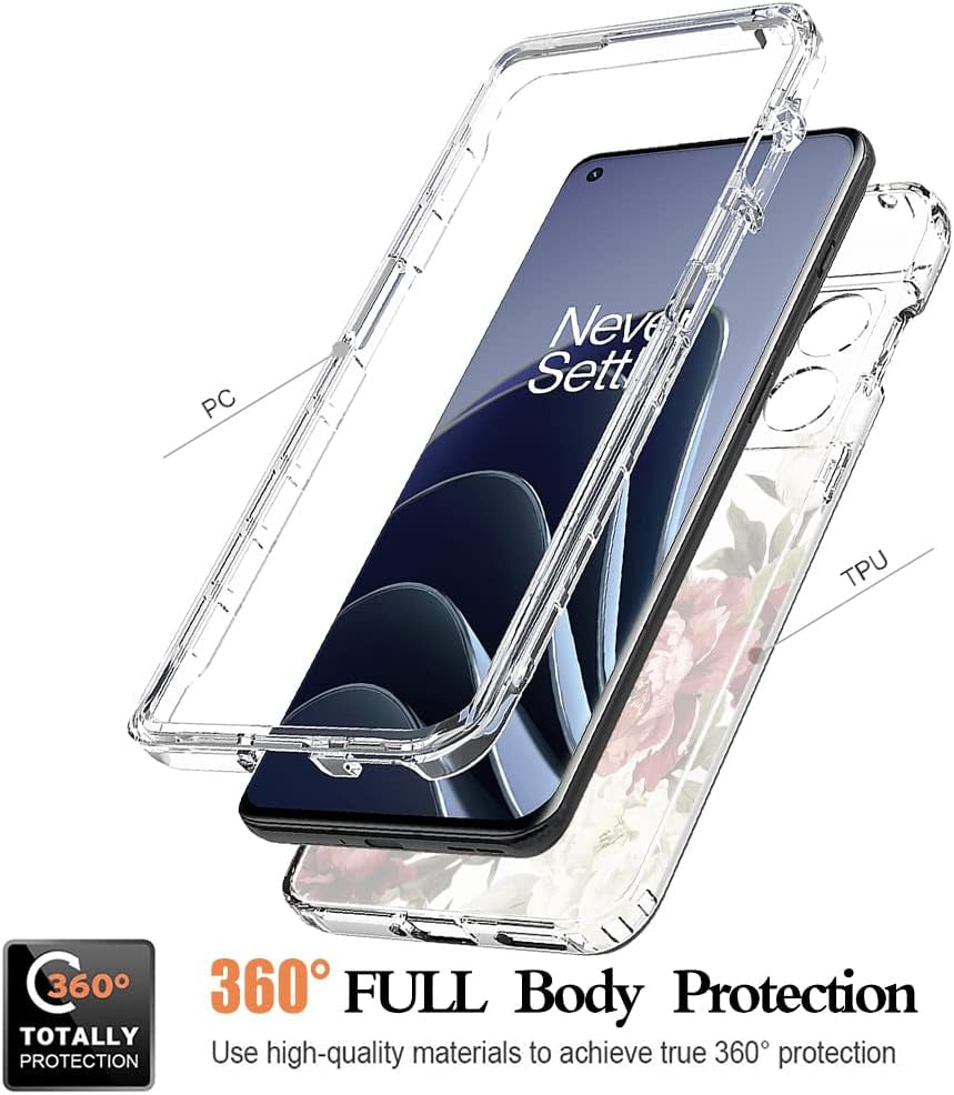 Yodueiv for Oneplus 10 Pro NE2210 Case with Tempered Glass Screen Protector, Full-Body Cute Clear Floral Pattern Protective Phone Cover Case for Oneplus 10 Pro (Flower)  Yodueiv   