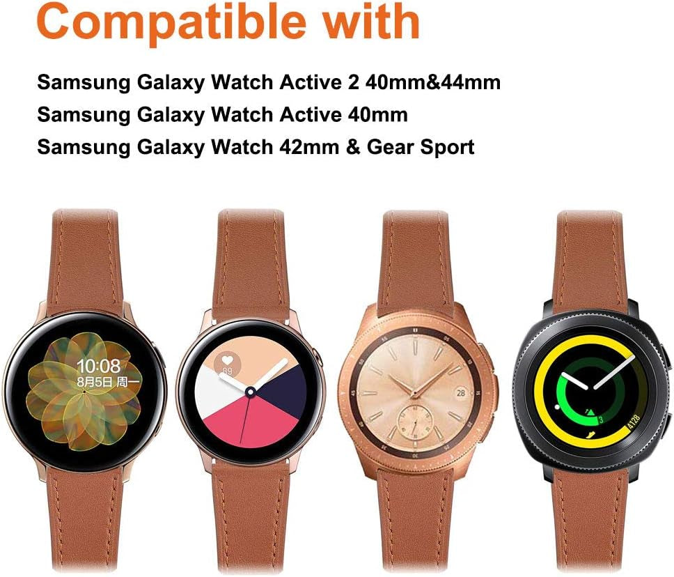 Sankel Compatible for Samsung Galaxy Watch Active 2 Band,Women Men 20Mm Genuine Leather Watch Strap Replacement Wristband for Samsung Galaxy Watch Active/Active 2/Galaxy Watch 42Mm/Gear Sport (Brown)  Sankel   