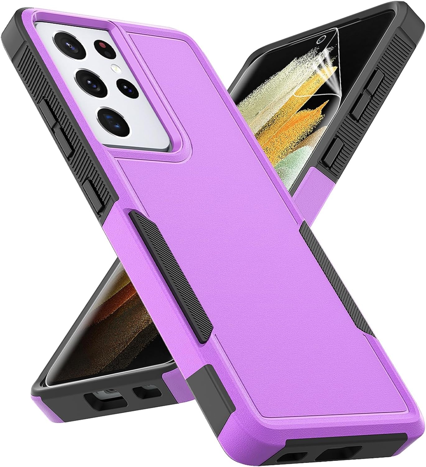 For Samsung Galaxy S21 Ultra Case: Dual Layer Protective Heavy Duty Cell Phone Cover Shockproof Rugged with Screen Protector - Military Protection Bumper Tough - Samsung Galaxy S21 Ultra 5G, Black  Jinxian Co., Ltd. Purple (Pc) + Black (Tpu)  