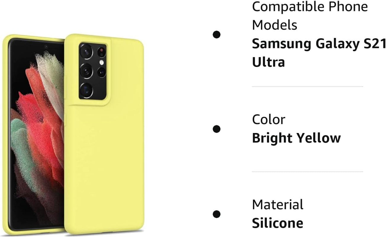 DEENAKIN for Samsung Galaxy S21 Ultra Case Silicone,Silky Smooth Flexible Gel Rubber Bumper Cover with Soft Microfiber Lining Slim Fit Protective Phone Case for Samsung Galaxy S21 Ultra Bright Yellow  DEENAKIN   