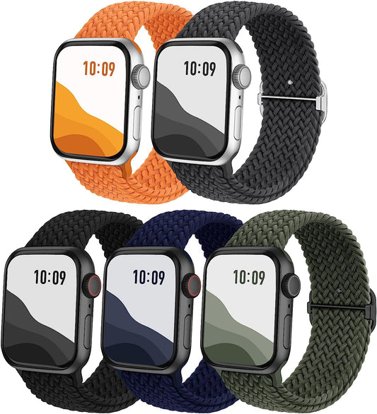5-Pack Braided Solo Loop Compatible with Apple Watch Band 38Mm 40Mm 41Mm 42Mm 44Mm 45Mm 49Mm Women Men, Adjustable Stretchy Elastic Straps Wristbands for Iwatch Series Ultra SE 8 7 6 5 4 3 2 1  Viccoky   