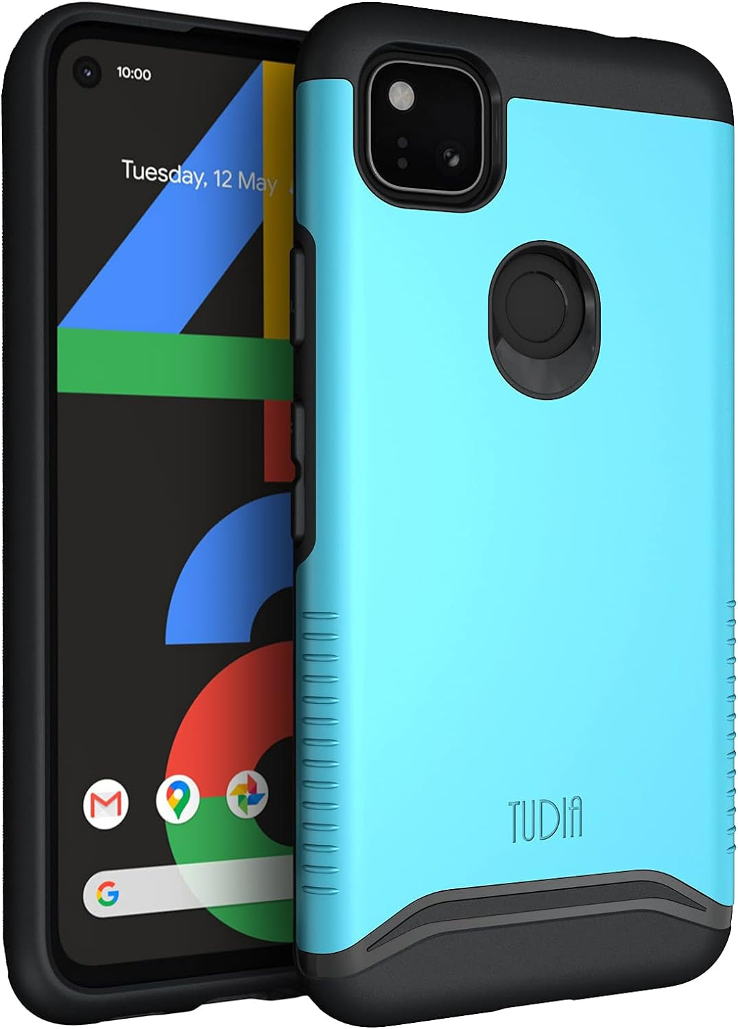 TUDIA Dualshield Designed for Google Pixel 4A Case, [Merge] Shockproof Dual Layer Military Grade Drop Protection Slim Protective Case Cover - Matte Black  TUDIA Blue  