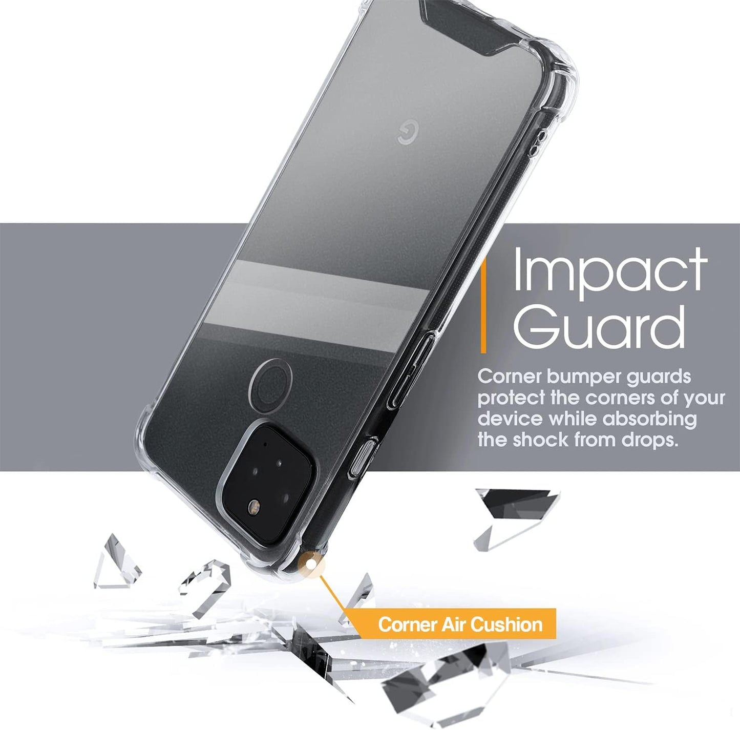 KIOMY Google Pixel 5 Case Diamond Clear with Hybrid anti Yellow Design Hard PC Back Shell with TPU Raised Bezel Shockproof Bumper Protective Ultra Transparent Slim Fit and Thin Cell Phone Cover  KIOMY   