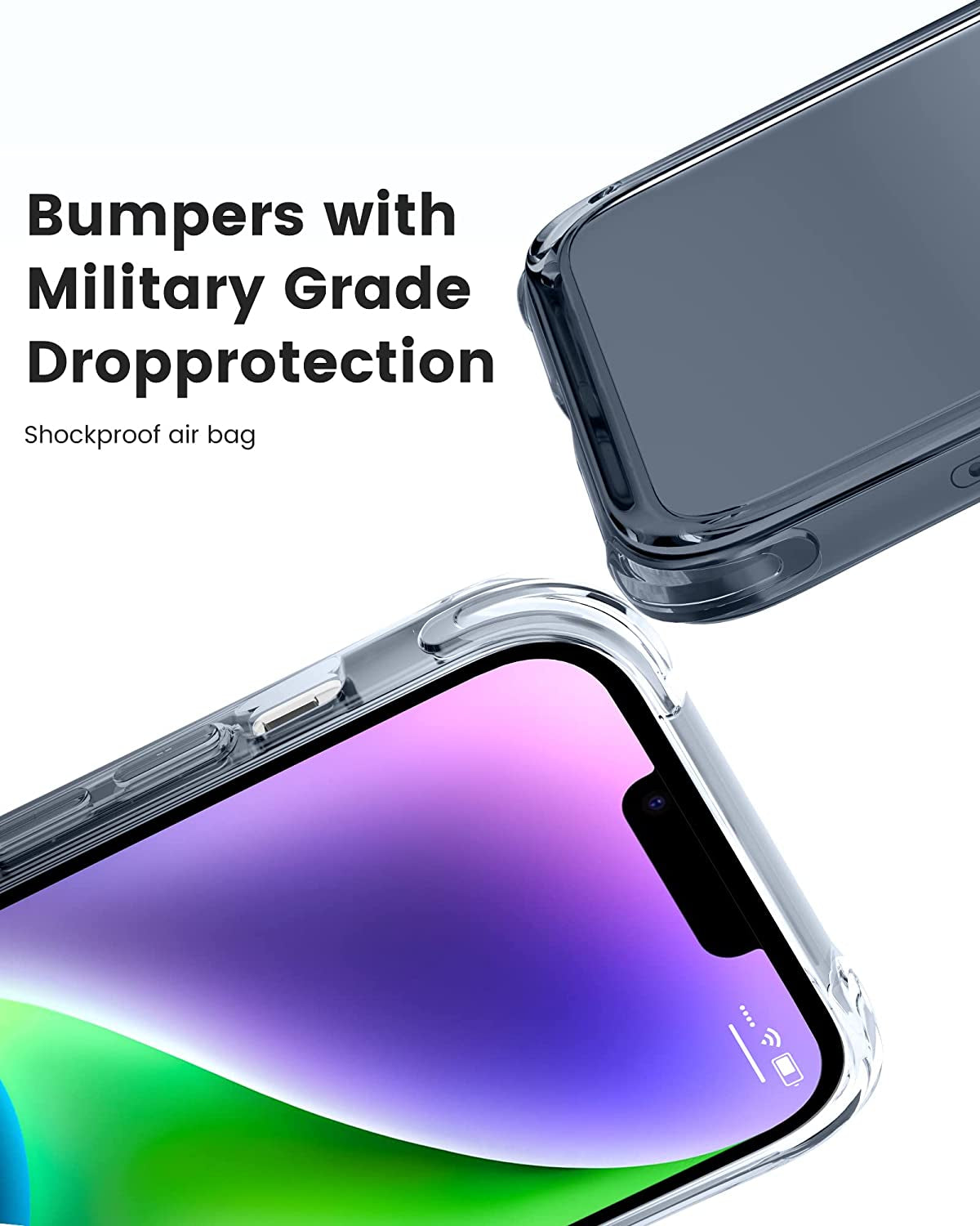 Mkeke for Iphone 14 Case Clear, for Iphone 13 Case Clear, Upgraded Sturdy Phone Case with Military Grade Protective Bumpers for Iphone 14/13, Gradient Dark Black  Shenzhen Make Technology Company Limited   