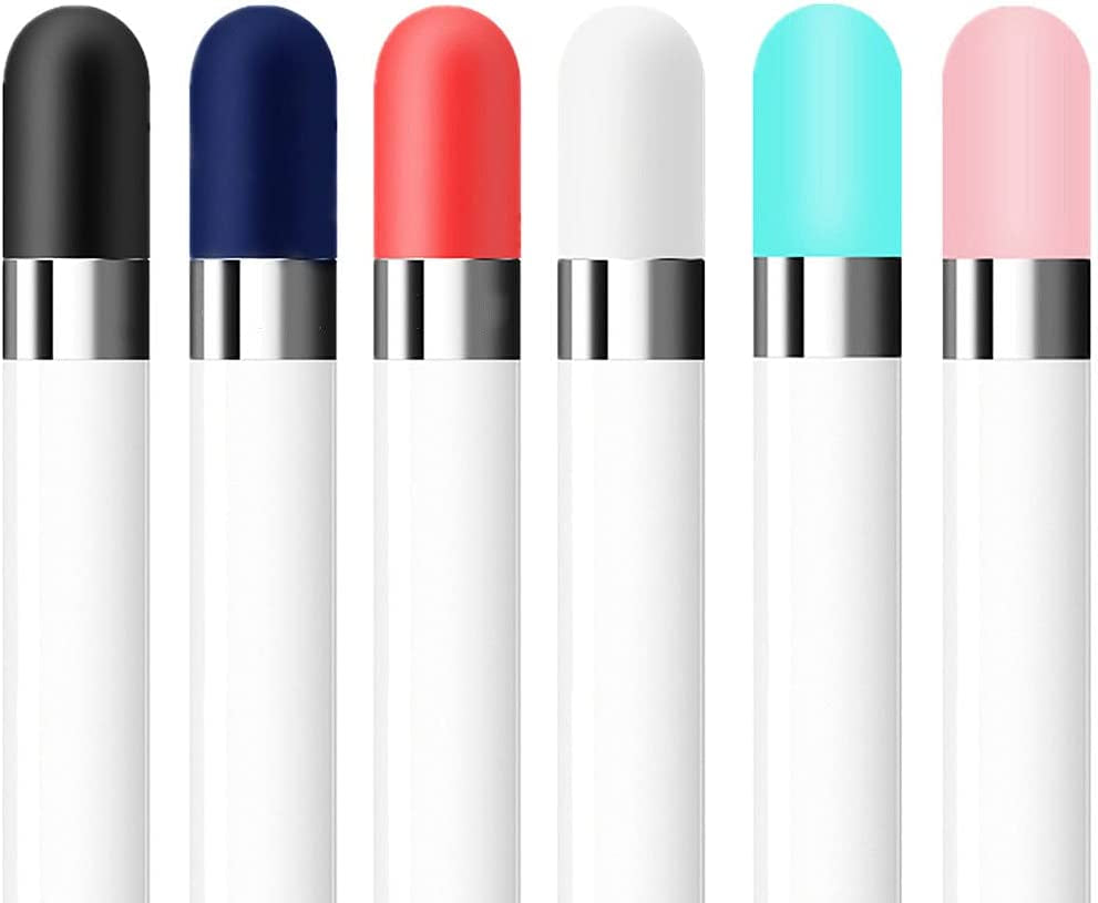 [6 Pack] Fudda Replacement Cap for Apple Pencil 1St Generation - Silicone Protective Cap Cover Compatible with Ipad Pro 9.7/10.5/12.9 Pen (Black, Navy, Red, White, Mint, Pink)  Fudda   