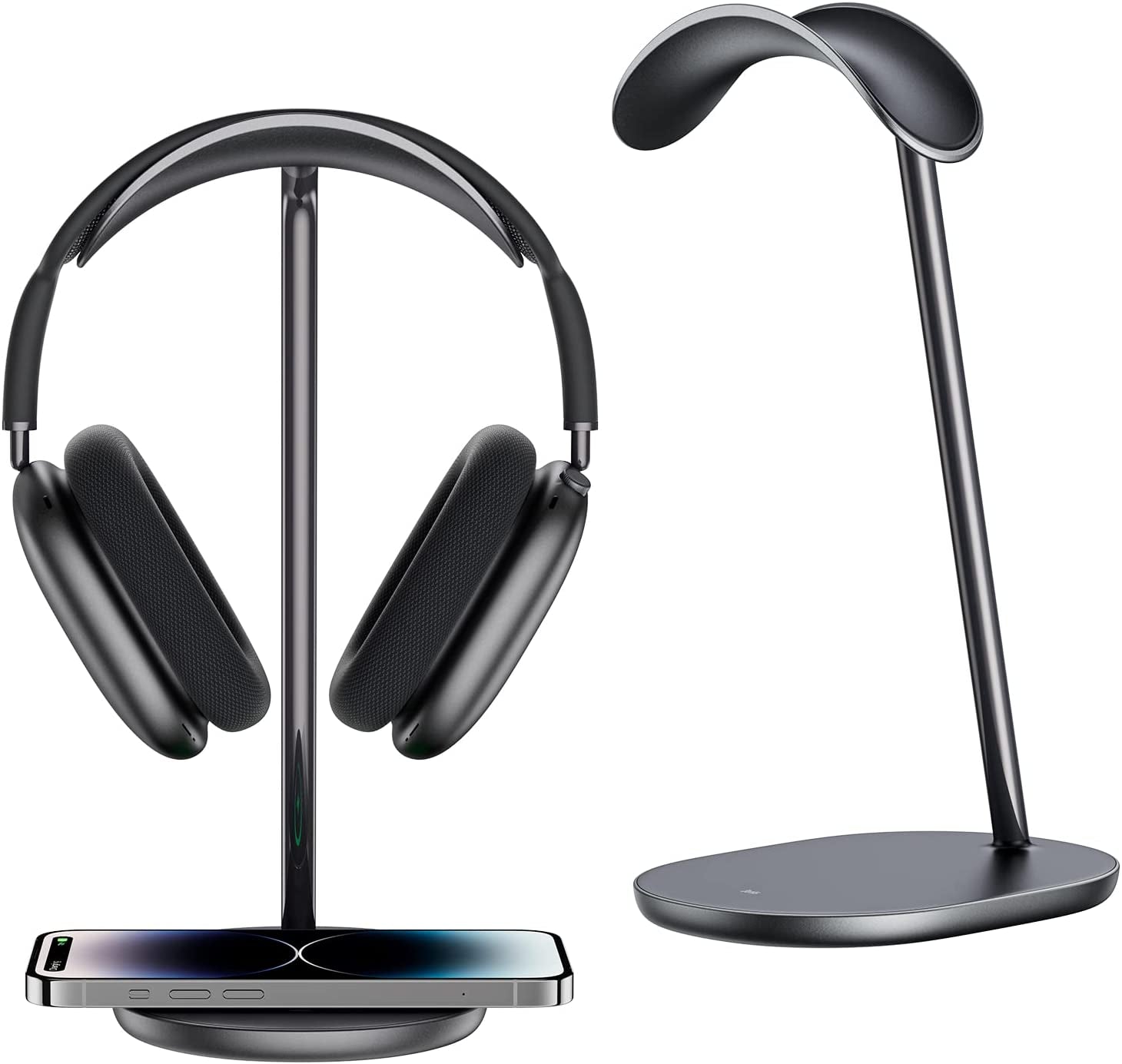 BENKS Airpods Max Stand with Wireless Charging Pad for Iphone,Android Phone,Airpods,Headphone Stand for Desk,Headphone Holder,Universal Gaming Headset Stand Compatible with Airpods Max,Beats,Bose  BENKS Black  