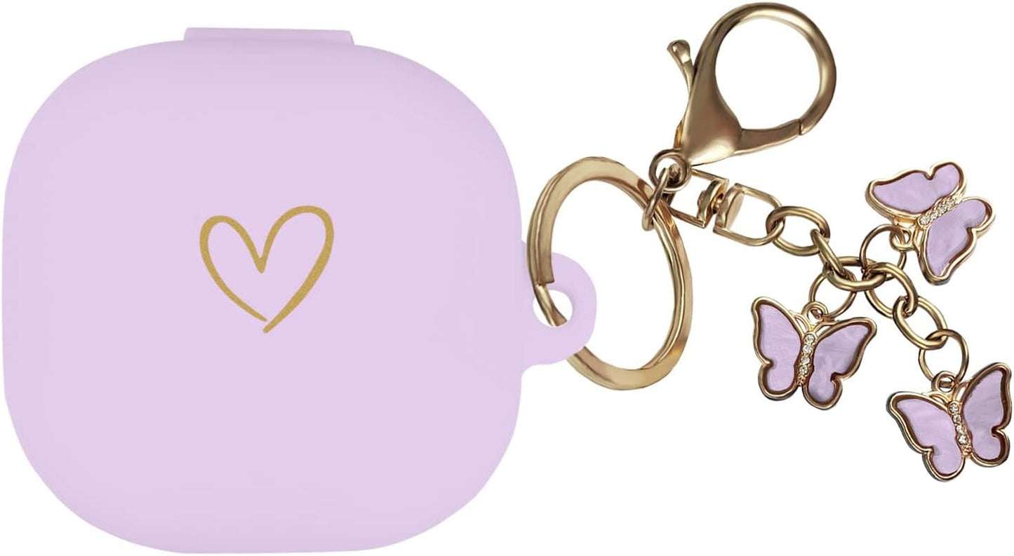 AIIEKZ Compatible with Samsung Galaxy Buds 2 / Buds Pro/Buds Live/Buds 2 Pro, Soft Silicone Case with Gold Heart Pattern with Cute Butterfly Keychain for Girls Women (Black)  AIIEKZ Purple  