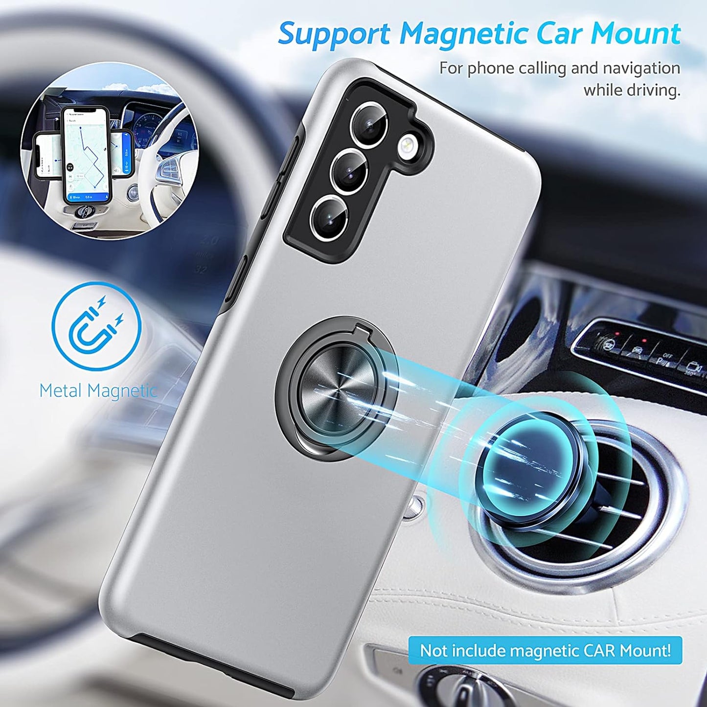 Anqrp Hidden Series Galaxy S21+ plus Case 5G,[No Fall-Off Kickstand] 360° Embedded Ring, 15Ft Military Grade Shockproof Protective Phone Case Designed for Samsung Galaxy S21 plus 6.7 Inch, Silver  Anqrp   