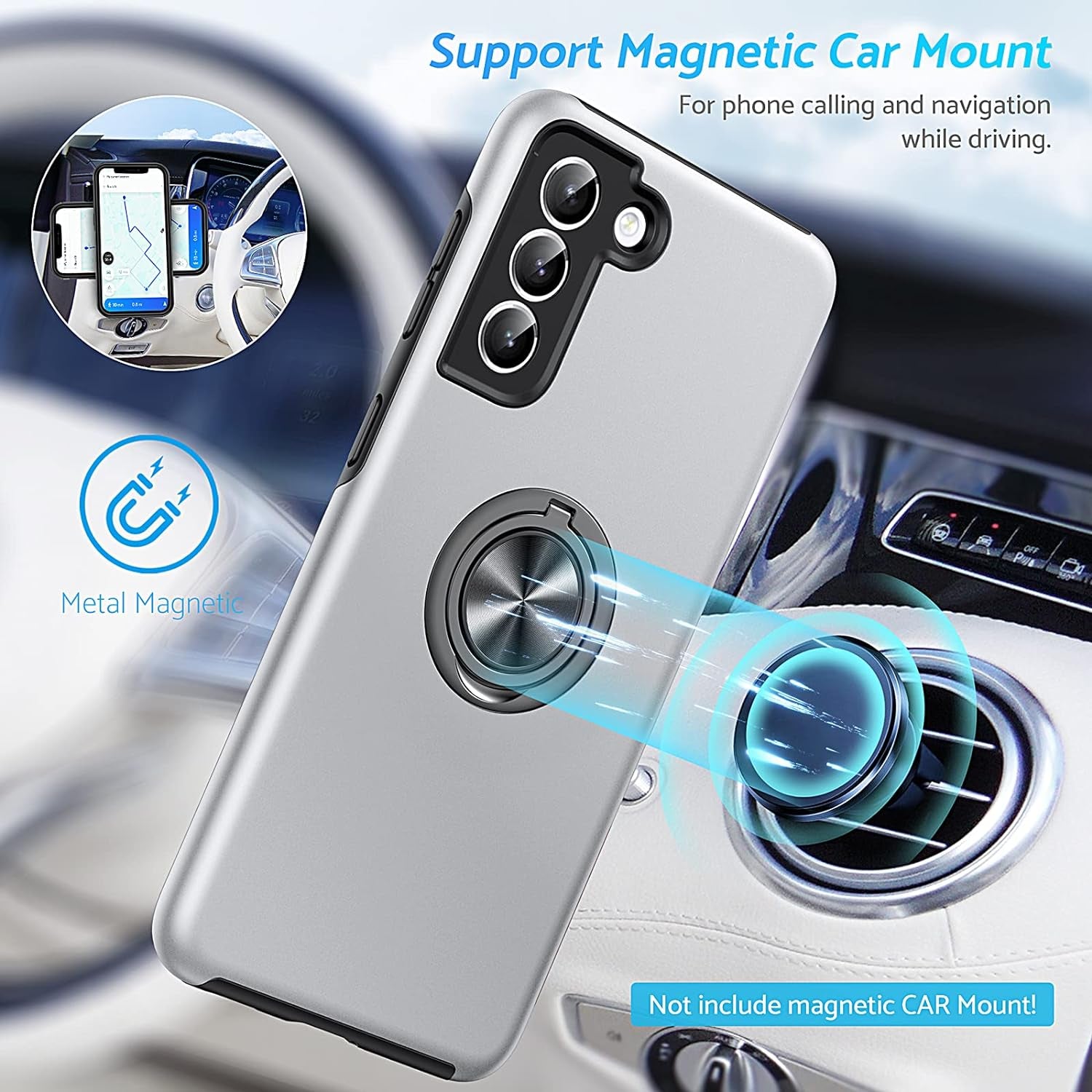 Anqrp Hidden Series Galaxy S21+ plus Case 5G,[No Fall-Off Kickstand] 360° Embedded Ring, 15Ft Military Grade Shockproof Protective Phone Case Designed for Samsung Galaxy S21 plus 6.7 Inch, Silver  Anqrp   