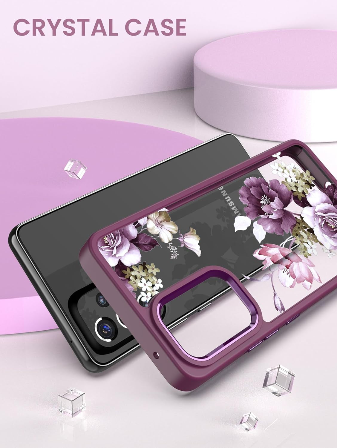 Dretal for Samsung A53 5G Case, Galaxy A53 5G Case + Tempered Glass Screen Protector,Military Grade Drop Tested Hard Back & Soft Edge Slim Flower Women Girls Protective Cover for A53 5G (Purple)  Dretal   