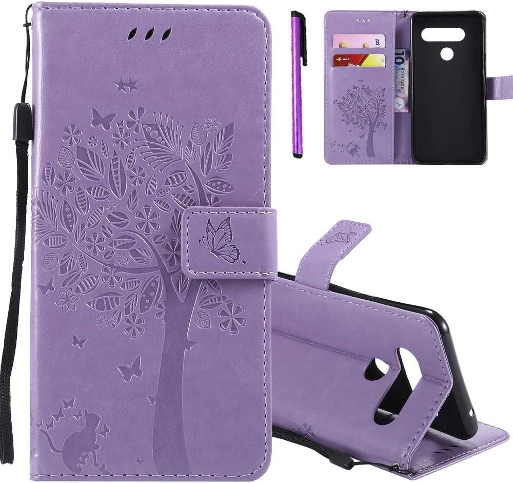 ISADENSER LG V40 Thinq Case LG V40 Flip Case for Women [Wallet Stand] as Case with Cards Slot Holder Cash Pockets Magnetic Closure PU Leather Wallet Case Cover for LG V40 Thinq Blue Cat Wish Tree  ISADENSER D] Kt-Wish Tree Leather-11  