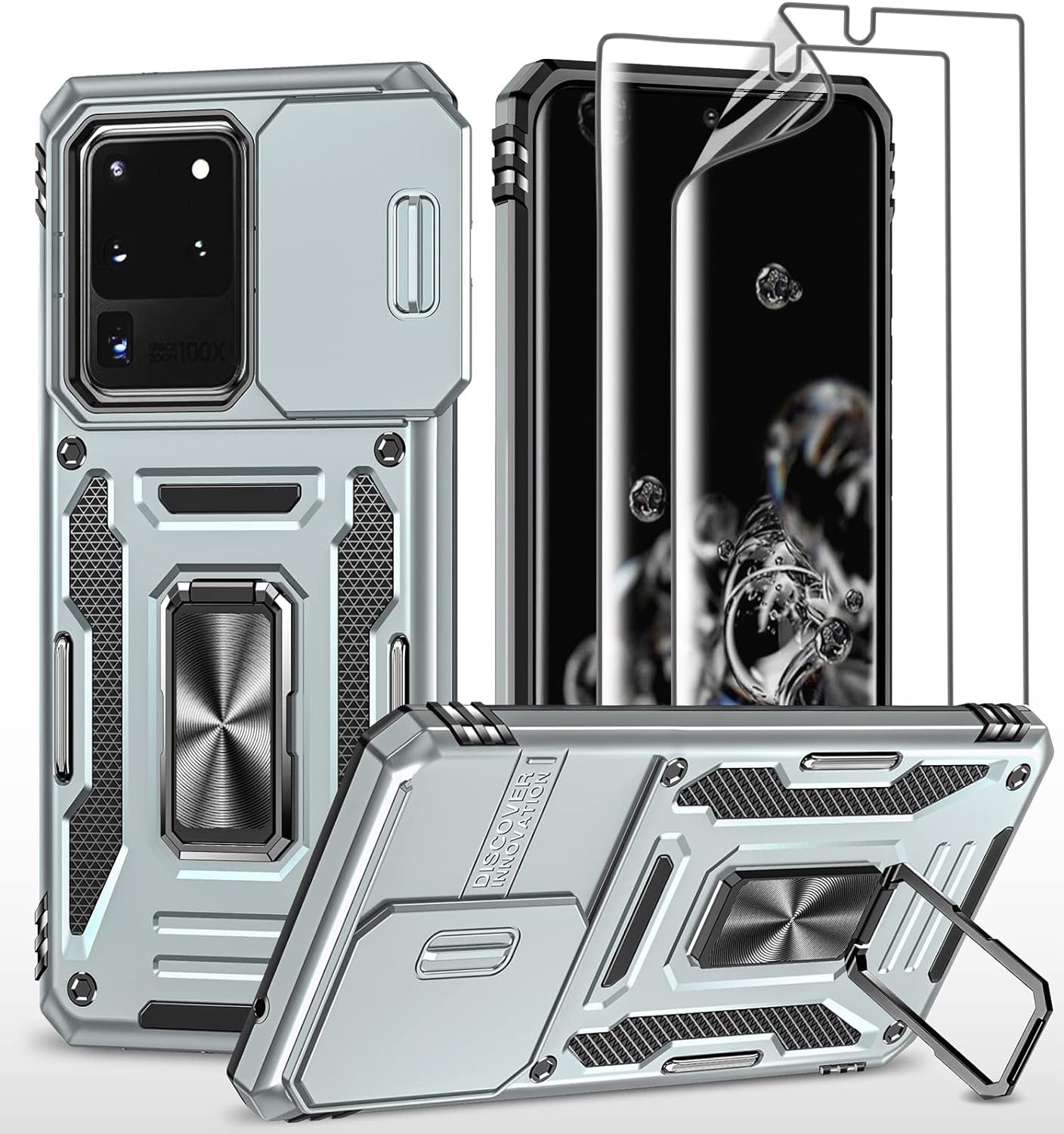 THMEIRA Samsung Galaxy S21 Ultra Case, Armor Phone Case for Samsung S21 Ultra with Screen Protector [Soft 2 Pcs] with Camera Cover, Galaxy S21 Ultra Magnetic Ring Case Anti-Fall Drop Protection, Black  THMEIRA Gray Samsung Galaxy S20 Ultra Case 