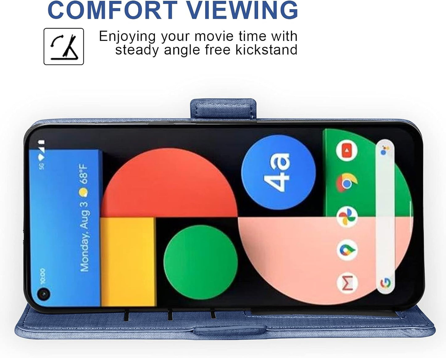 Asuwish Compatible with Google Pixel 4A 5G 6.2 Wallet Case Tempered Glass Screen Protector and Flip Cover Card Holder Stand Cell Phone Cases for Pixel4A5G UW Pixel4A 5G Pixle A4 G5 4A5G Women Men Blue  Asuwish   