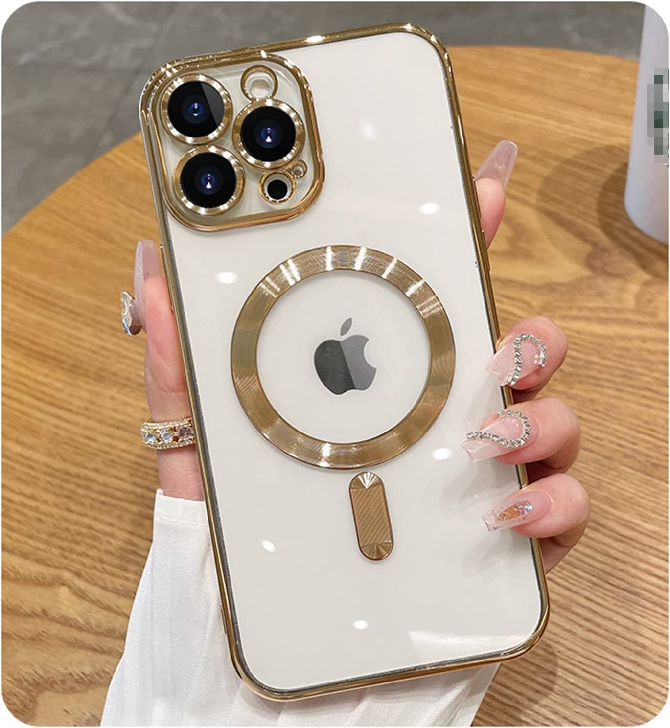 Misscase Iphone 14 Pro Magsafe Case with Camera Lens Protector, Full Protection Clear Magnetic Anti-Scratch Cover - Gold  Misscase   