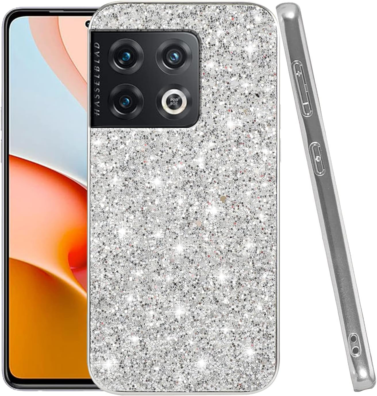 Jancyu Compatible with Oneplus 10 Pro Case, Shockproof Phone Cases for Oneplus 10 Pro Glitter Protective Cover for Women Cute Accessories (Red)  Jancyu Sliver  