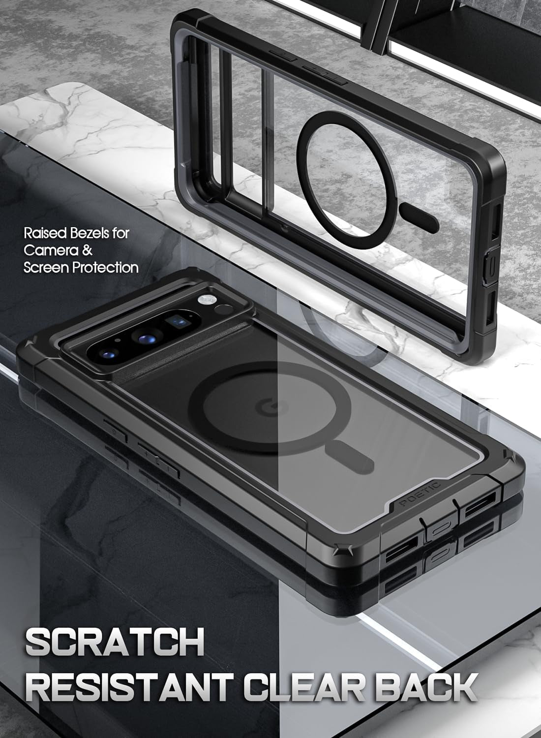 Poetic Guardian Magpro Case for Google Pixel 8 Pro, [Compatible with Magsafe][20Ft Mil-Grade Drop Tested], Built-In Screen Protector Work with Fingerprint Id,Full Body Hybrid Rugged Case, Black/Clear  Poetic   