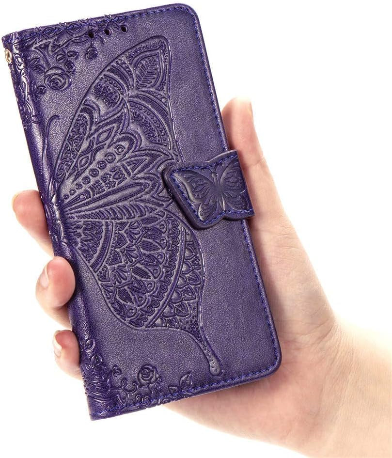 LHYIN LG G7 Case,Flip Wallet PU Leather Embossed Flower Butterfly Case Folding Kickstand Cover with Card Slots for LG G7 Thinq/Lg G7 [Purple]  LHYIN   