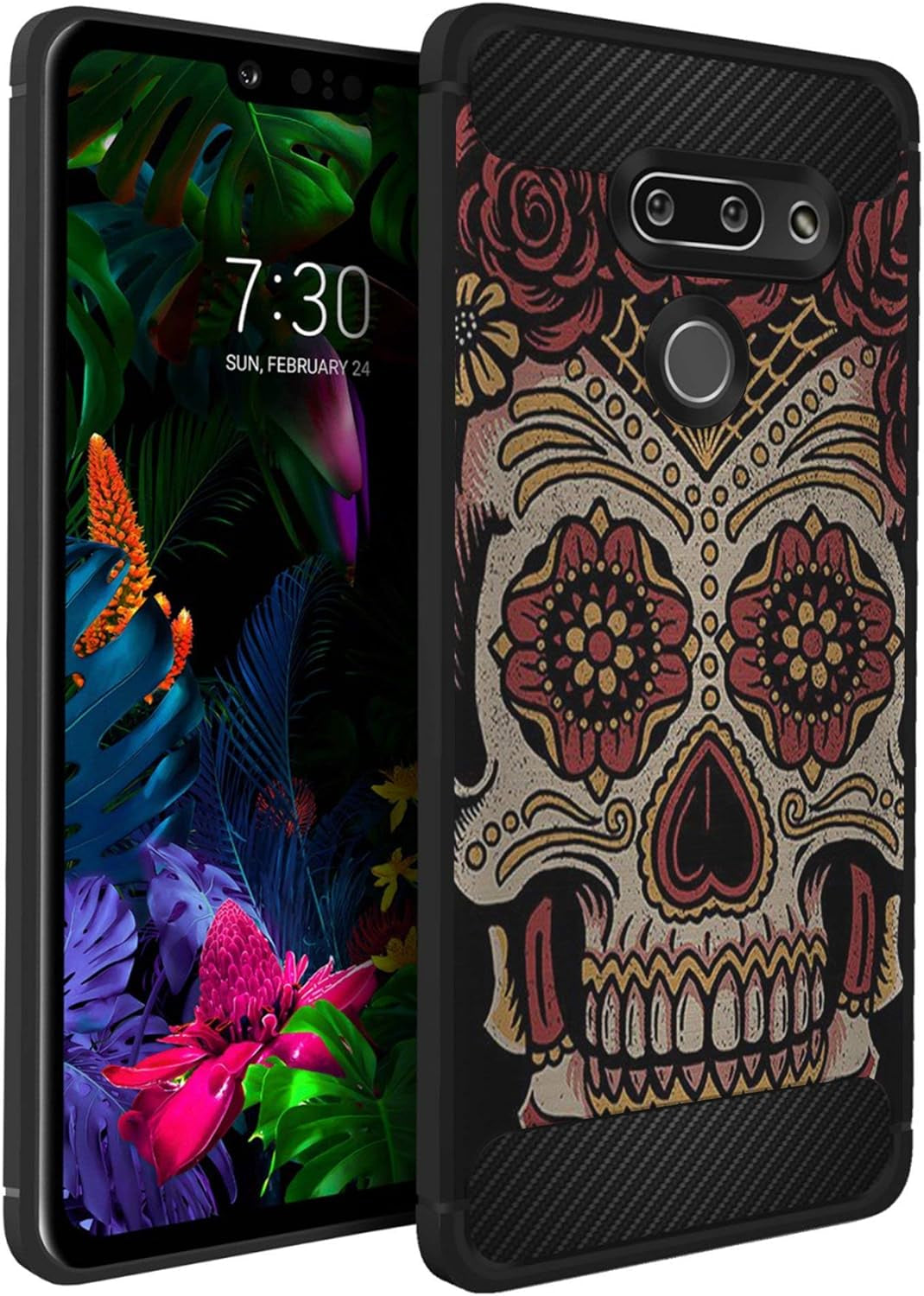 Casesondeck Slim Case Compatible with [LG G8 Thinq/Lg G8] Thin Scratch Preventing TPU, Matte Finish Carbon Fiber Texture Edges (Artic Wolf)  CasesonDeck Sugar Skull  