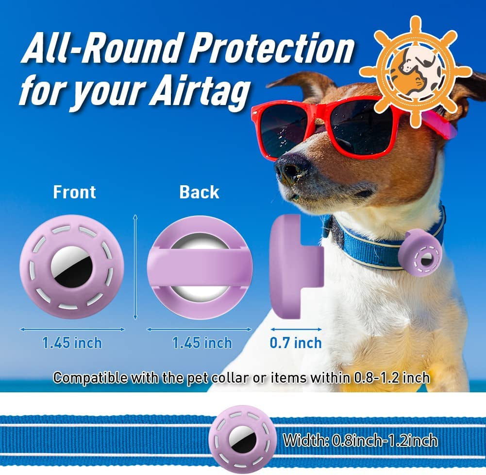 Petrudder Airtag Dog Collar Holder, [2 Pack] Silicone Cat Collar Case for Apple Airtag, Durable Anti-Lost Airtag Holder Compatable with Pet Collars (C Pink+Purple)  Petrudder   