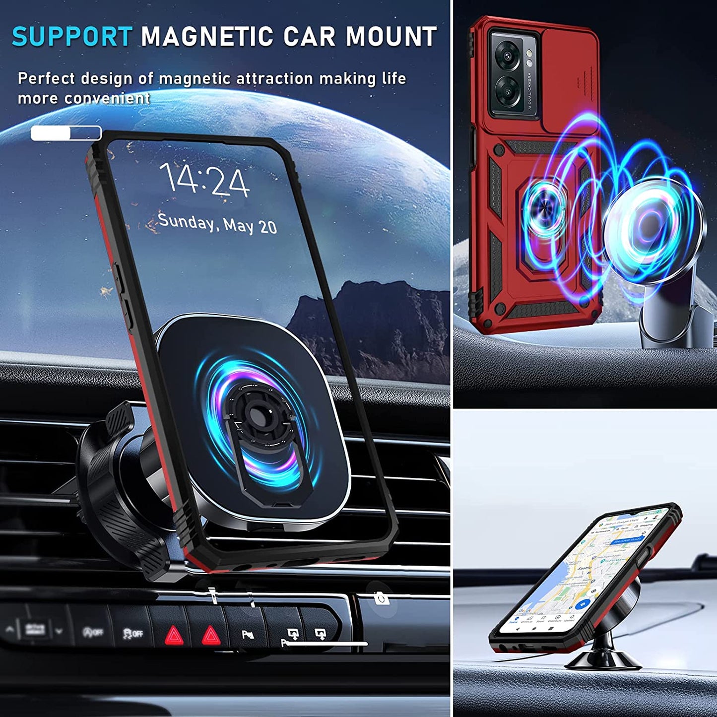 Janmitta Oneplus Nord N300 5G Case Built in Slide Camera Lens Cover and Screen Protector,Heavy Duty Shockproof Full Body Protective Phone Cover,Built in Finger Ring Stable Holder Kickstand,2022 Red  Janmitta   