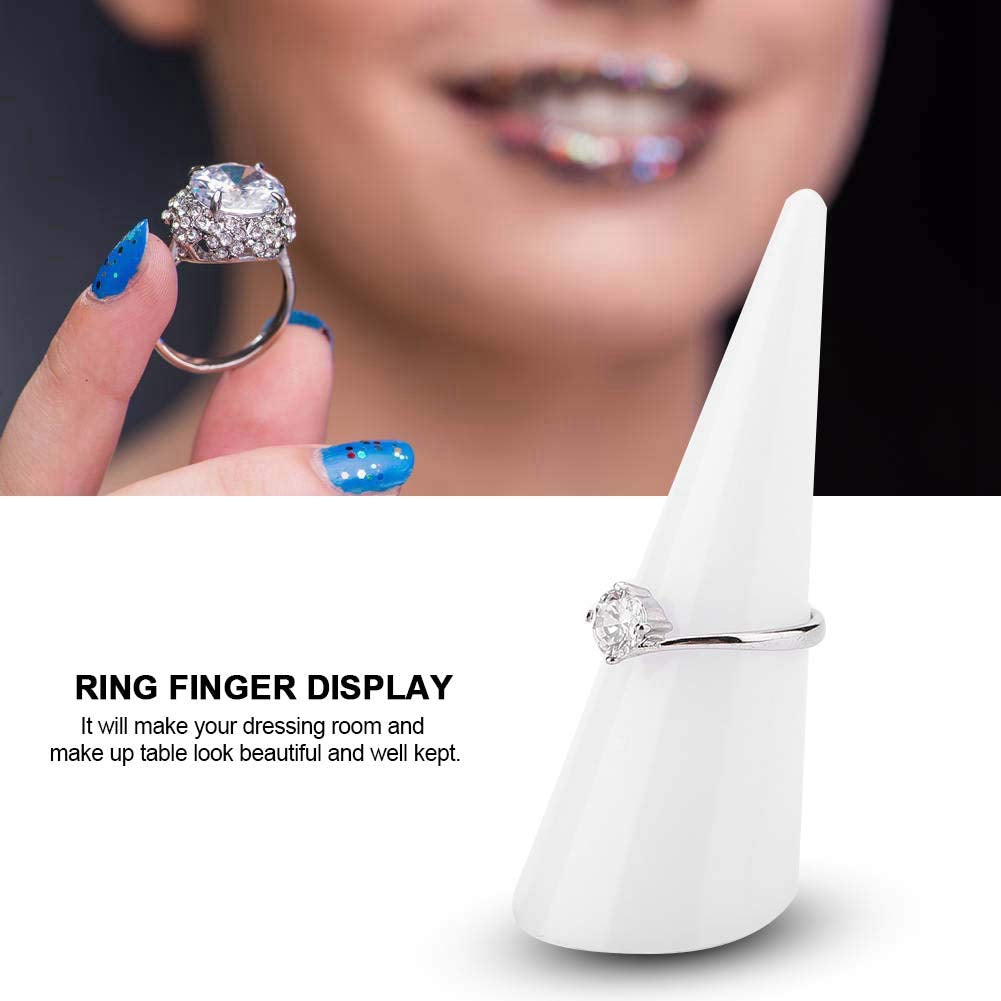 Salmue 5Pcs Plastic Finger Cone Ring Stand, Single Finger Display Ring Holder Showcase Stand Jewelry Rings Organizer, White Ring Showing Organizer Exhibition Stand(White)  Salmue   