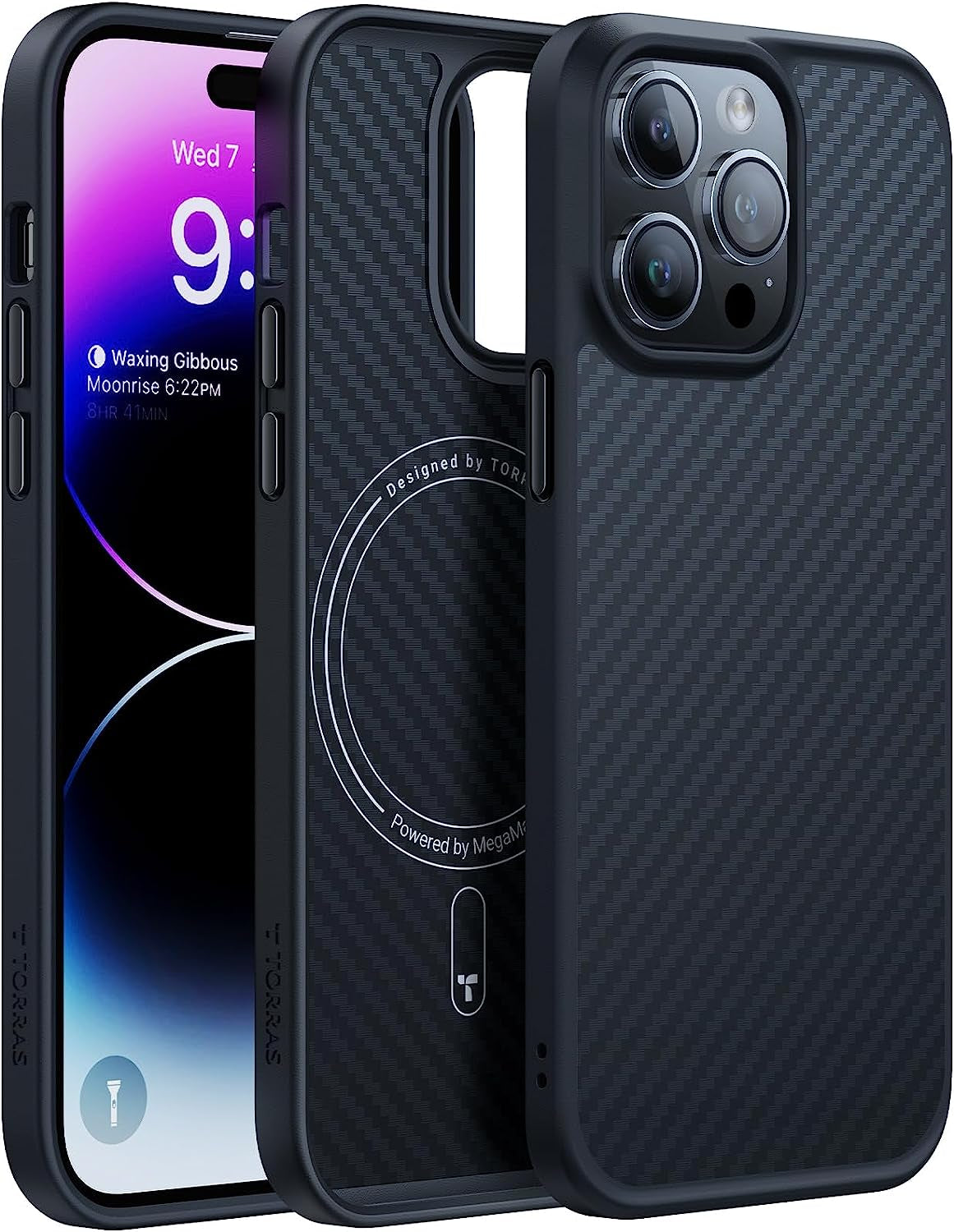 TORRAS Magnetic Designed for Iphone 14 Pro Case, Military Grade Drop Tested, Compatible with Magsafe, Slim Protective Matte Silicone for Iphone 14 Pro Phone Case, 6.1", Translucent Back/Blue Edge  TORRAS B Aramid Fiber Back/Black Edge  