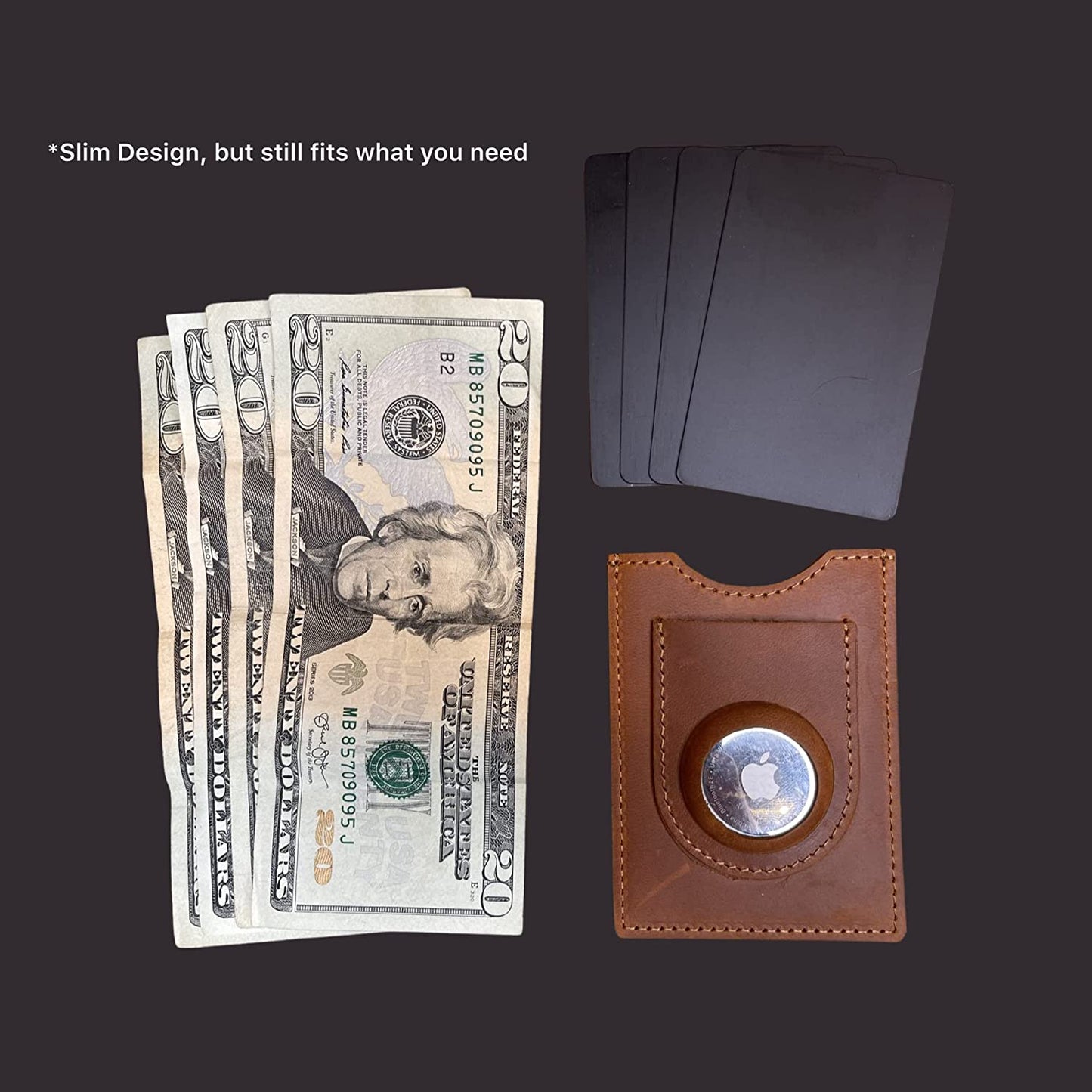 Lumberjack Plaid Genuine Leather Minimal Airtag Wallet Slim Front Pocket Card Holder RFID Blocking with Molded Airtag Slot | with Gift Box  Lumberjack Plaid   