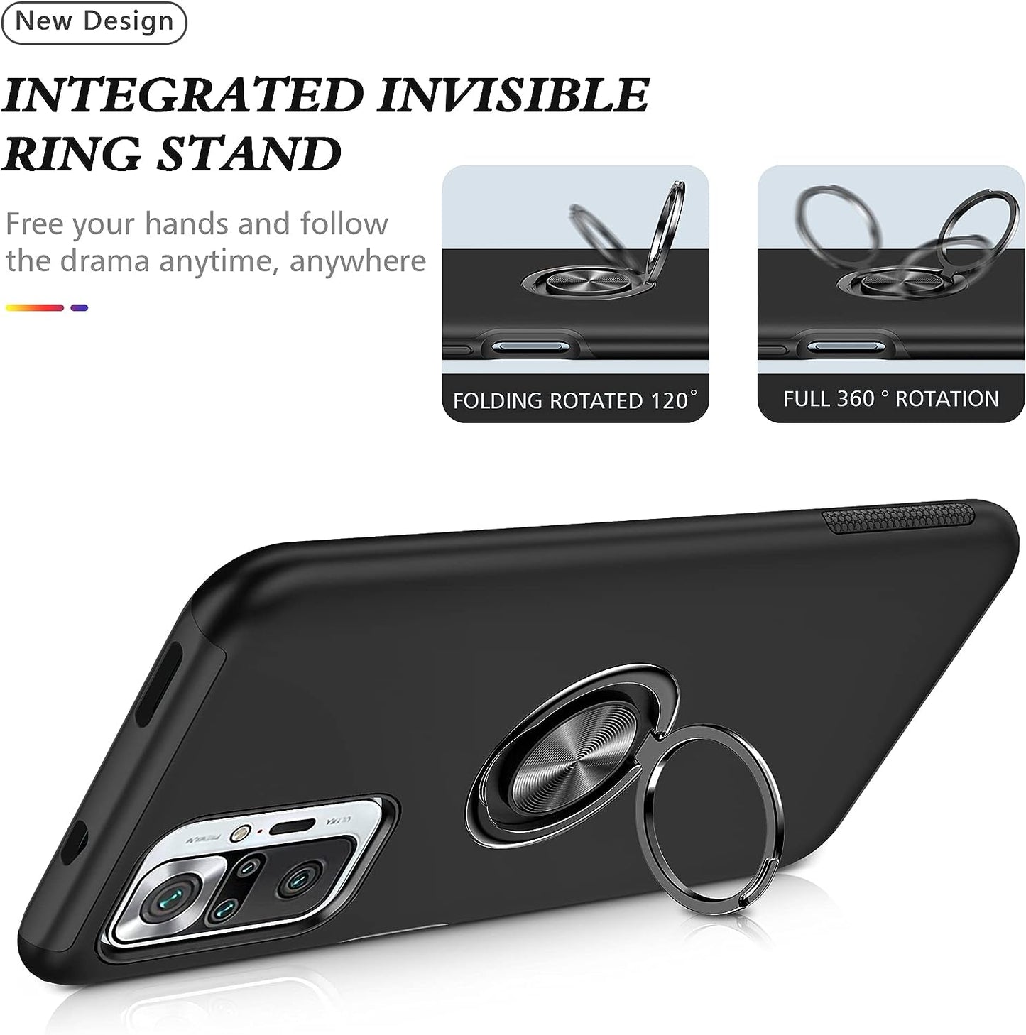 For Xiaomi Redmi Note 10 Pro Case with Screen Protector,Redmi Note 10 Pro Max Case,Soft Touch Military-Grade Heavy Duty with Kickstand Phone Cover for Redmi Note 10 Pro Max (Black)  Generic   