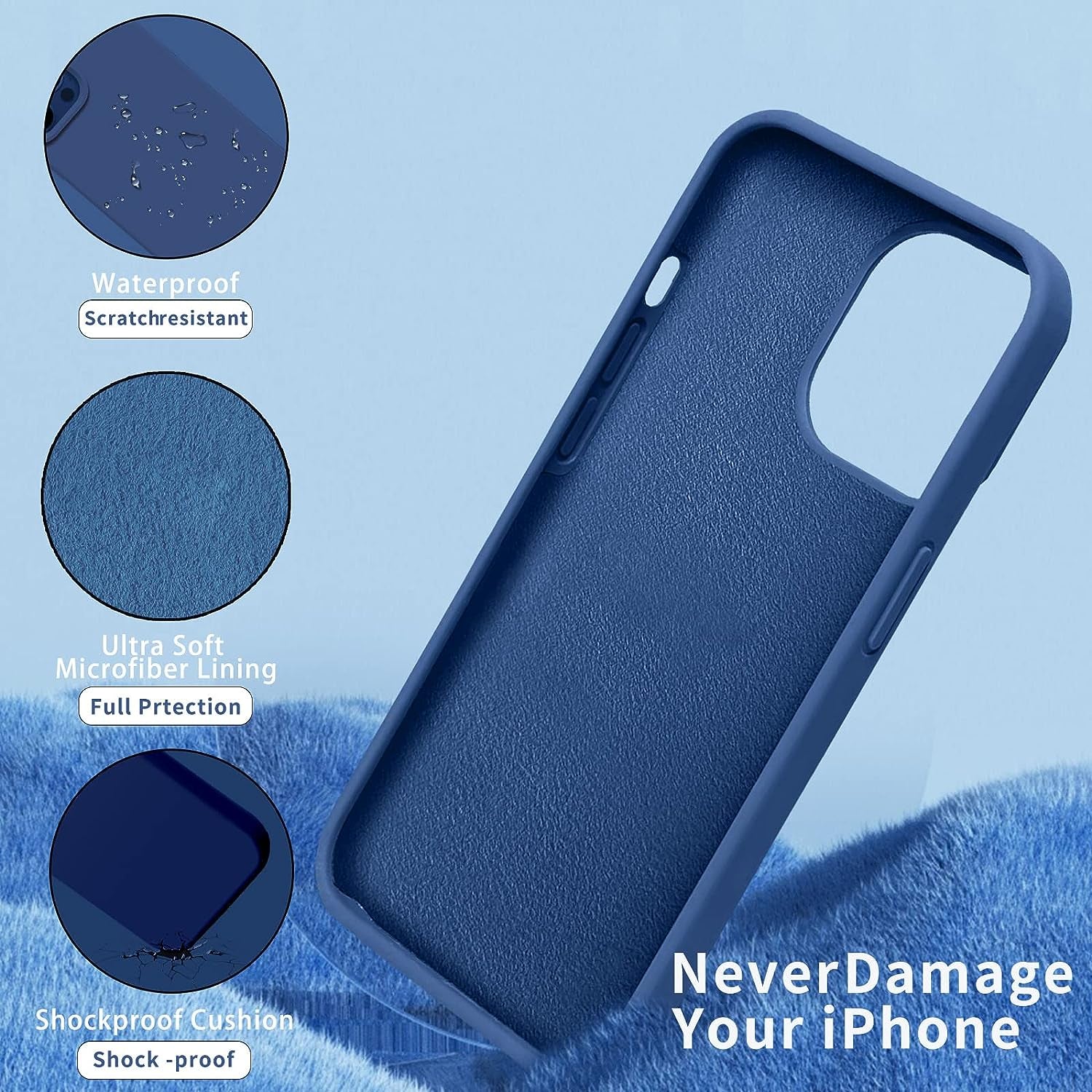 YOZEB Silicone Case Designed for Iphone 14 Pro Max, Shockproof Anti-Scratch and Anti-Fingerprint 4-Layer Full Body Protective Cover Slim Phone Case Compatible with Iphone 14 Pro Max 6.7 Inches (Blue)  YOZEB   