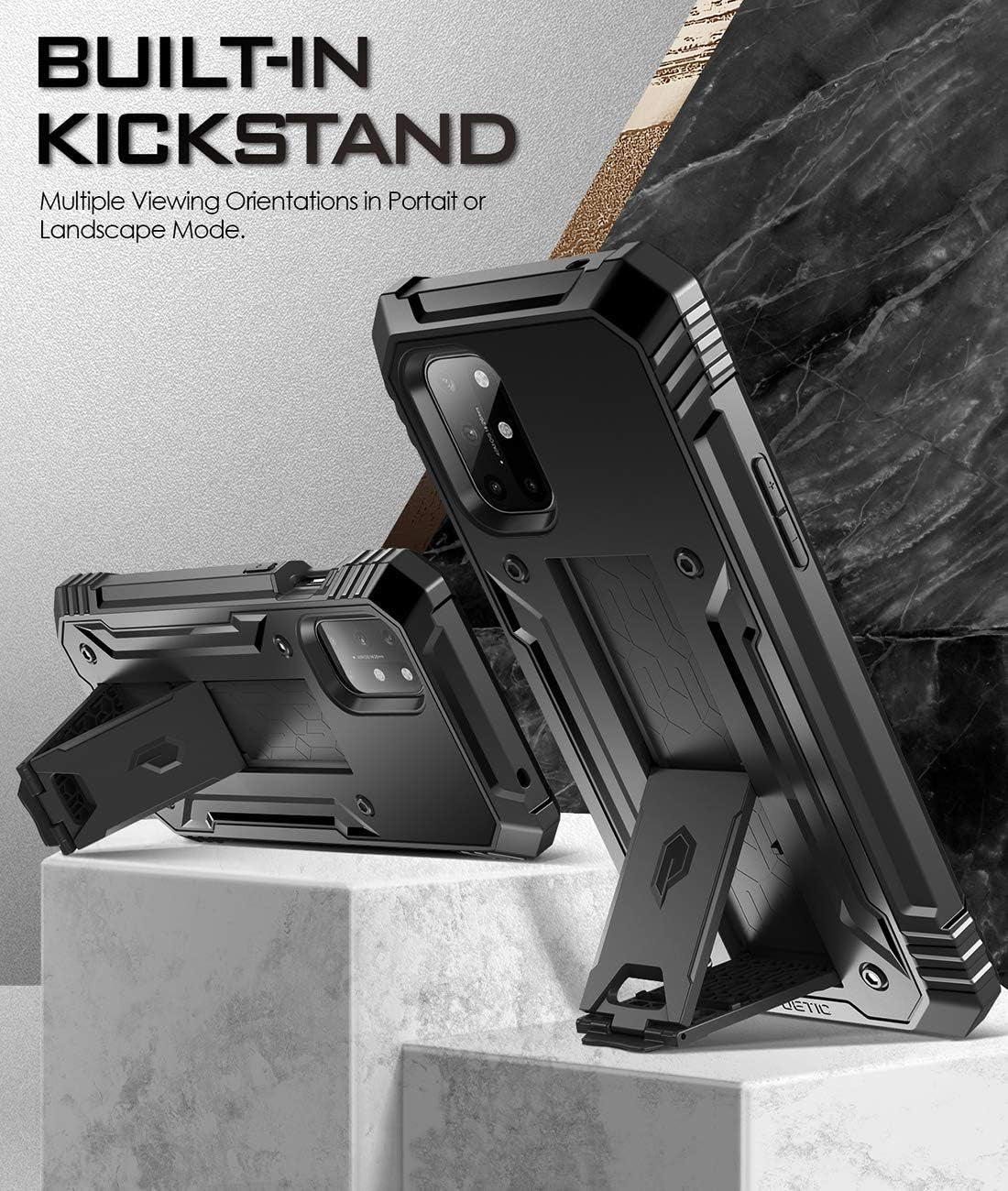 Poetic Revolution Series Designed for Oneplus 8T Case, Full-Body Rugged Dual-Layer Shockproof Protective Cover with Kickstand and Built-In-Screen Protector, Black  Poetic   