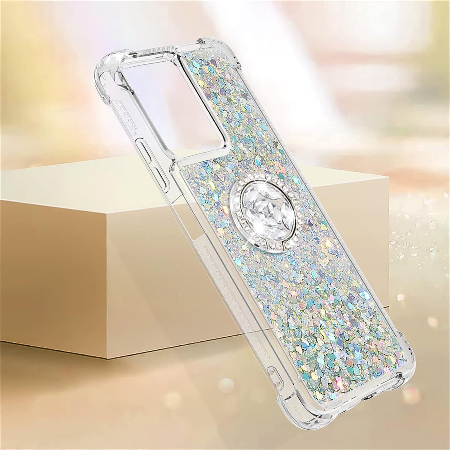 Ephoou for Xiaomi Redmi Note 12 4G Glitter Case for Women Girls, Sparkle Flowing Clear Quicksand Waterfall Soft TPU Liquid Case Cover with Bling Diamond Ring for Xiaomi Redmi Note 12 4G Lsz-Silver  Ephoou   