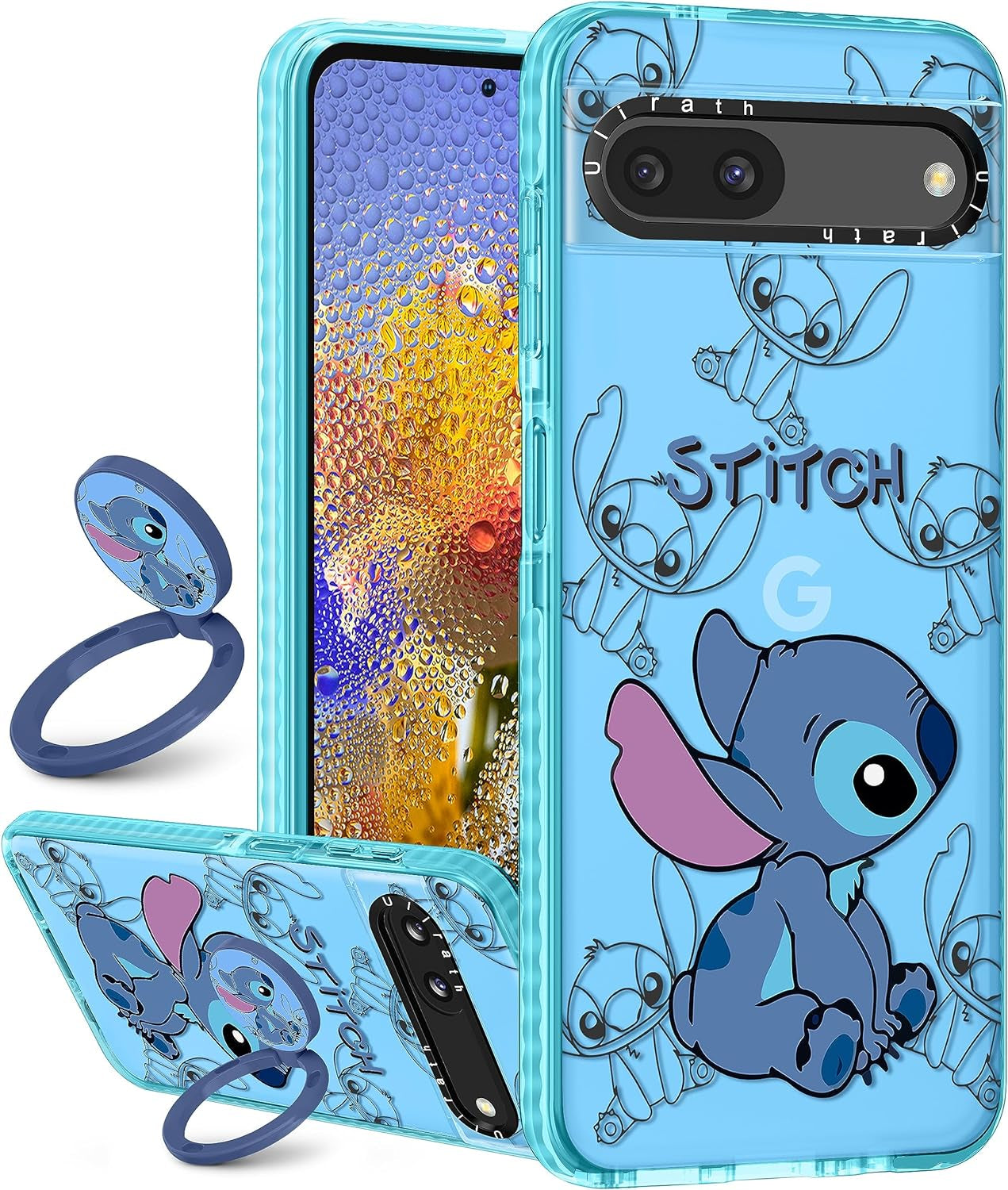 Ulirath (2In 1 for Pixel 6A Case Cute Cartoon Character Design for Girls Kids Boys Teens Women Girly Cover Kawaii Cool TPU Cases with Ring Holder for Google Pixel 6A 6.1",Blue Kiss  Ulirath   