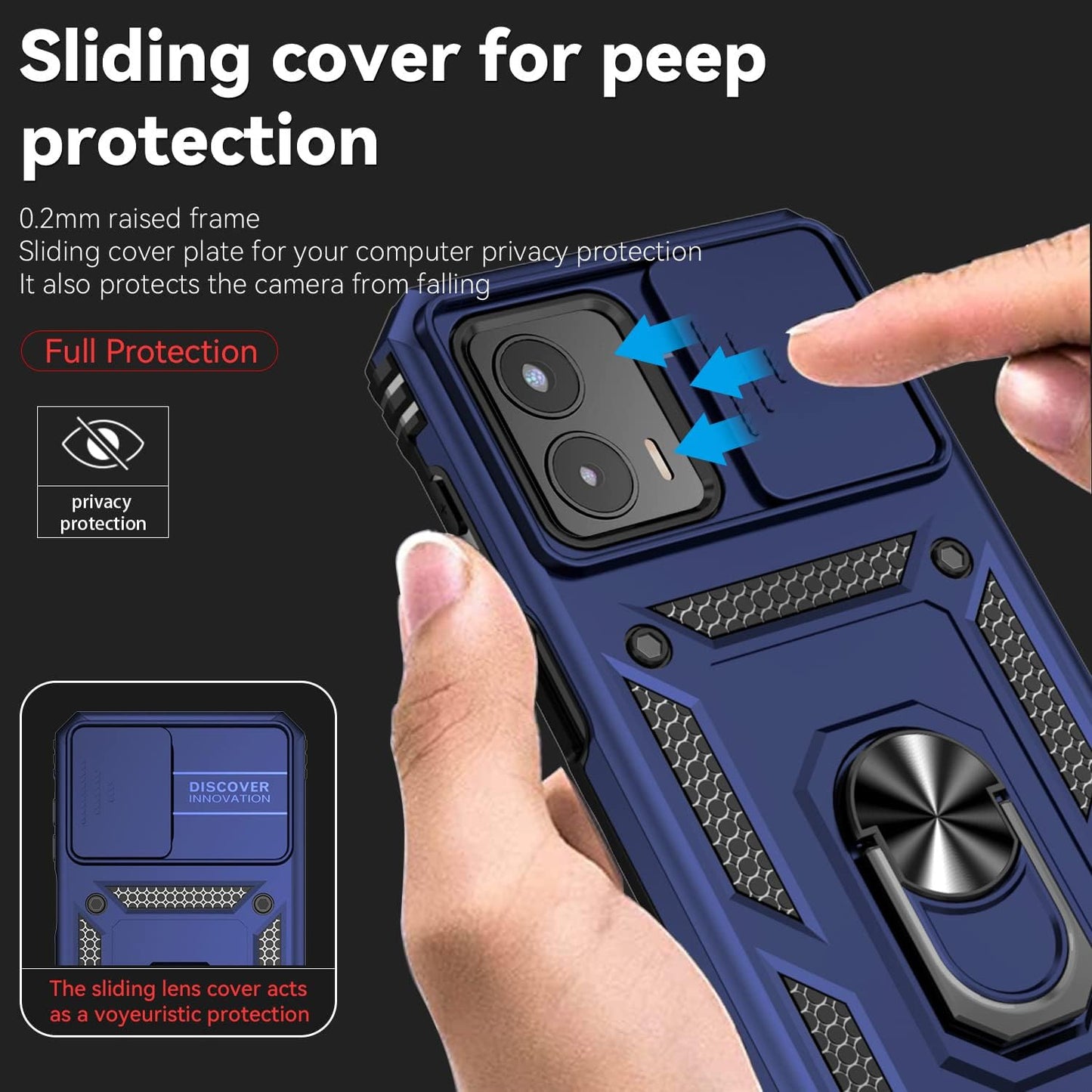 For Moto G 5G 2023 Case with Slide Camera Cover HD Screen Protector [Military Grade 16Ft. Drop Tested] Magnetic Ring Holder Kickstand Protective Phone Case for Motorola Moto G 5G 2023, Navy Blue  PUSHIMEI Co., Ltd.   