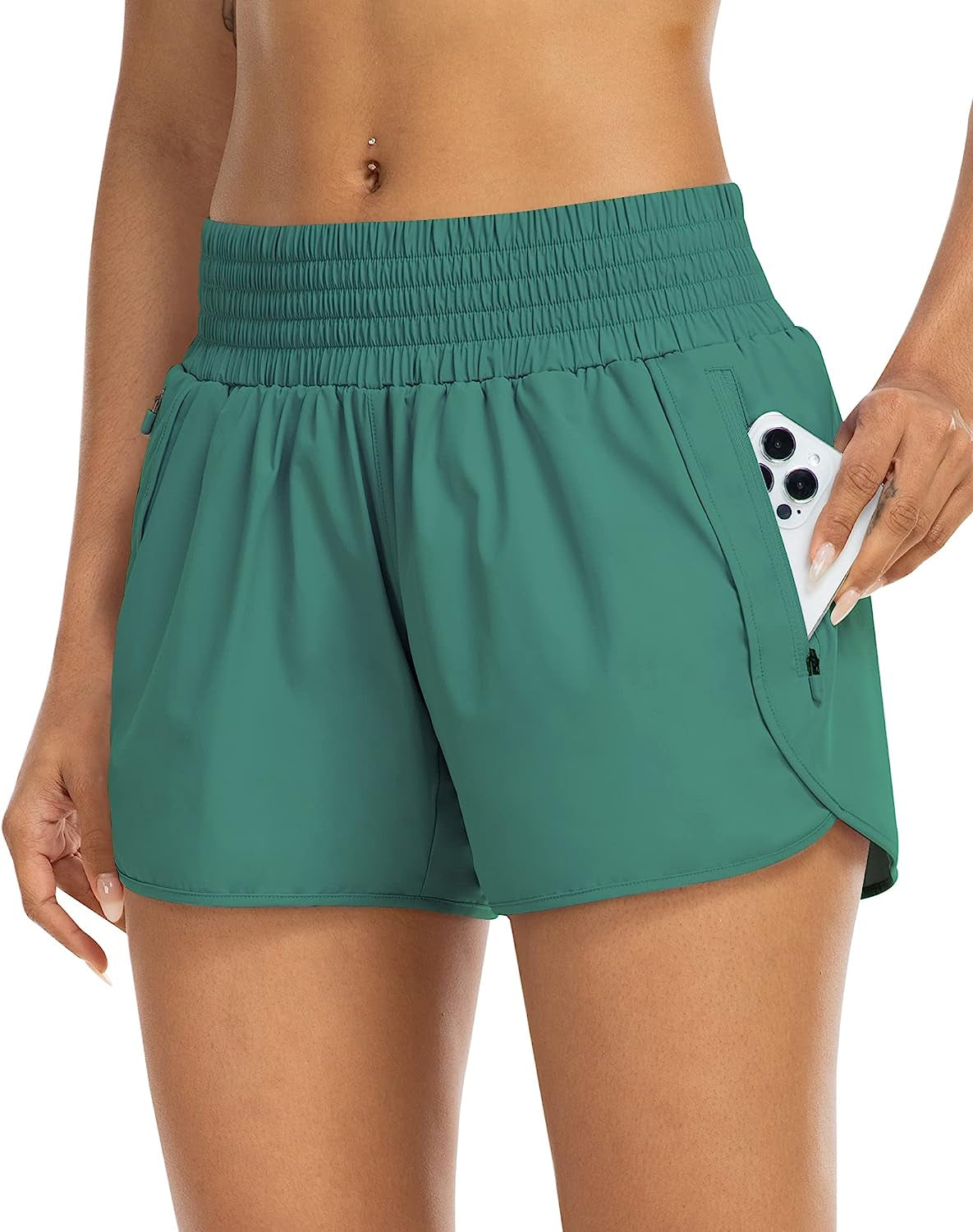 YEZII Athletic Shorts for Women with Pockets High Waist Running Workout Shorts Gym Yoga White Summer Shorts  YEZII Green X-Large 