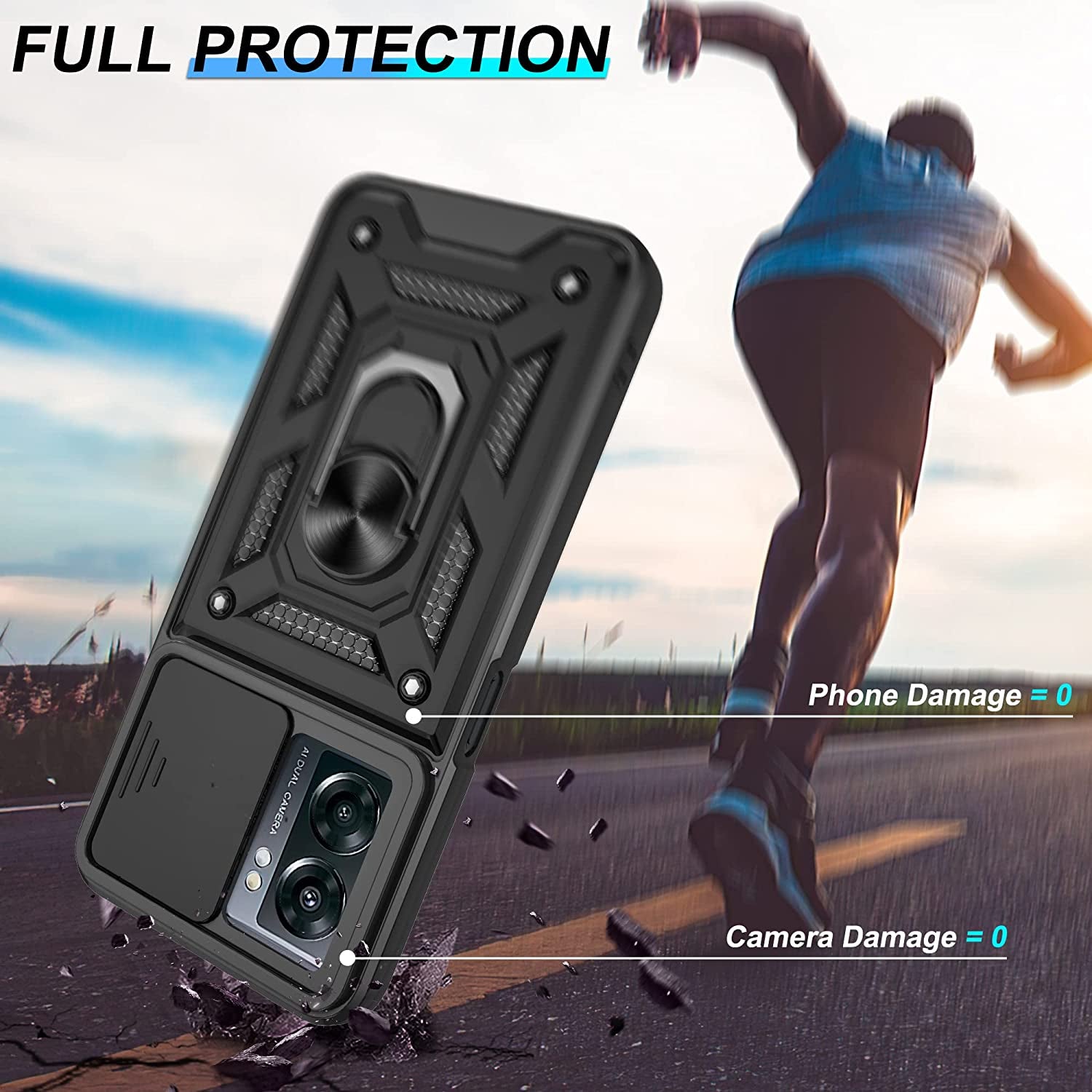 ATUMP for Oneplus Nord N300 5G Case with HD Screen Protector, Heavy Duty Shockproof with 360° Rotation Metal Kickstand [Military Grade] Protective Case for Oneplus Nord N300 5G, Black  Atump   